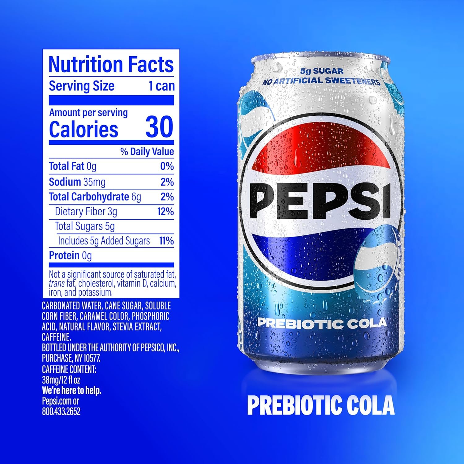 Private Label Prebiotic Cola 12 fl oz Cans 8 Pack 30 Calories 5g Prebiotic Fiber 5g Sugar Soda Pop Manufacturer