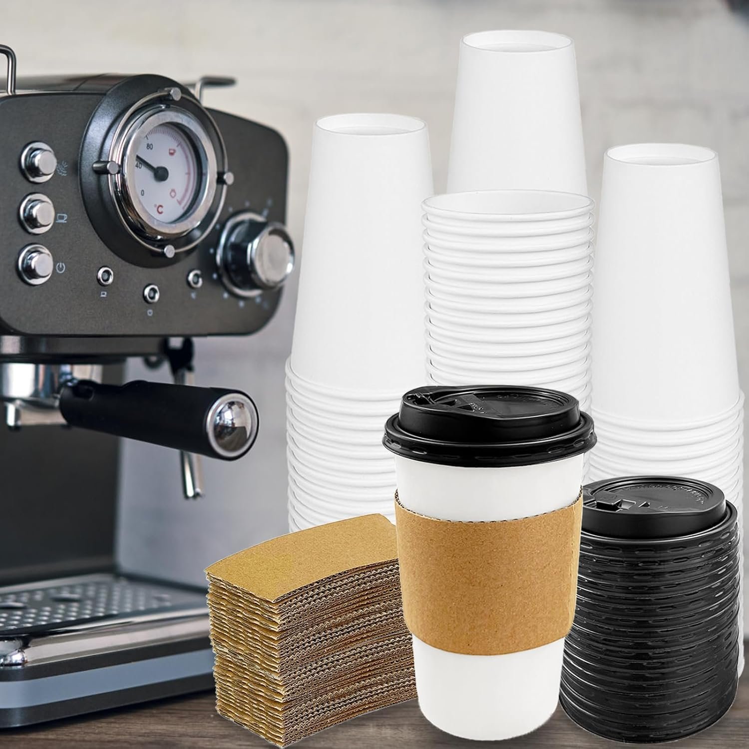 Wholesale 50 Pack 16 oz Paper Coffee Cups with Lids and Sleeves Leak-Proof White Insulated Disposable Hot Beverage To Go Cups for Office Party Travel Manufacturer