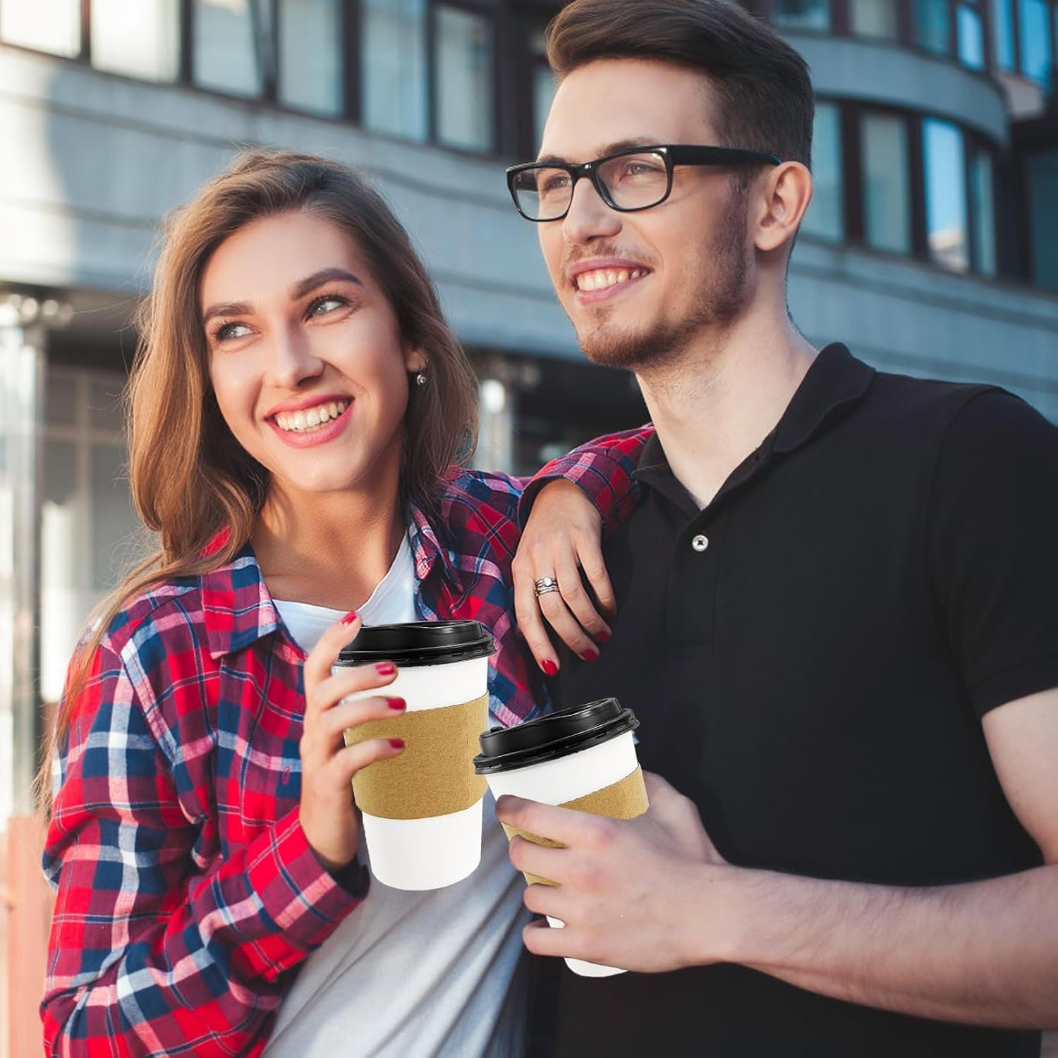 Wholesale 50 Pack 16 oz Paper Coffee Cups with Lids and Sleeves Leak-Proof White Insulated Disposable Hot Beverage To Go Cups for Office Party Travel Manufacturer