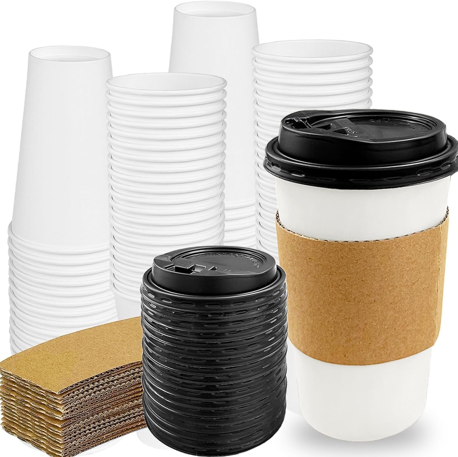 Wholesale 50 Pack 16 oz Paper Coffee Cups with Lids and Sleeves Leak-Proof White Insulated Disposable Hot Beverage To Go Cups for Office Party Travel Manufacturer
