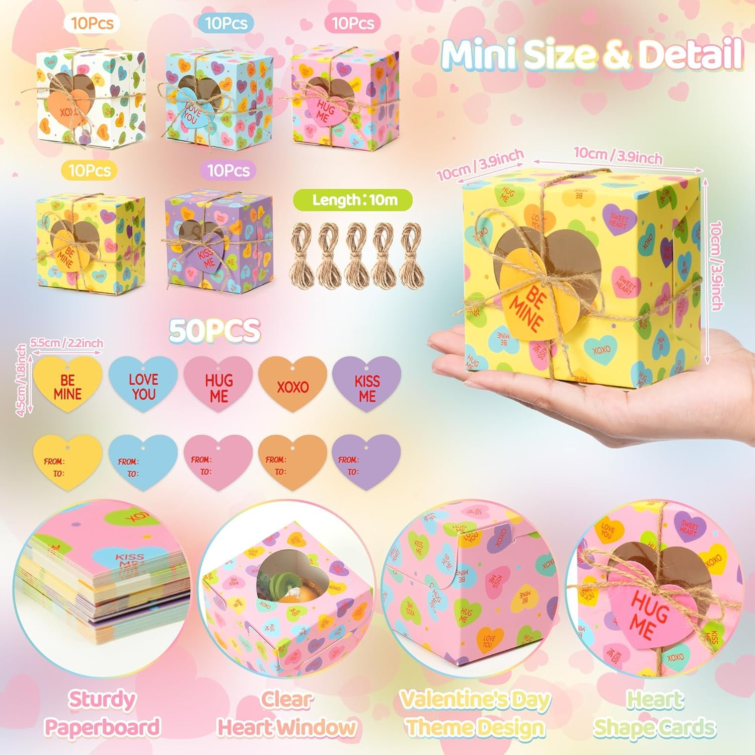 Wholesale 50Pcs Valentine's Day Bakery Treat Boxes with Heart Window and Shaped Cards for Cupcakes Donuts Chocolates Cookies Party Favor Supplies Manufacturer