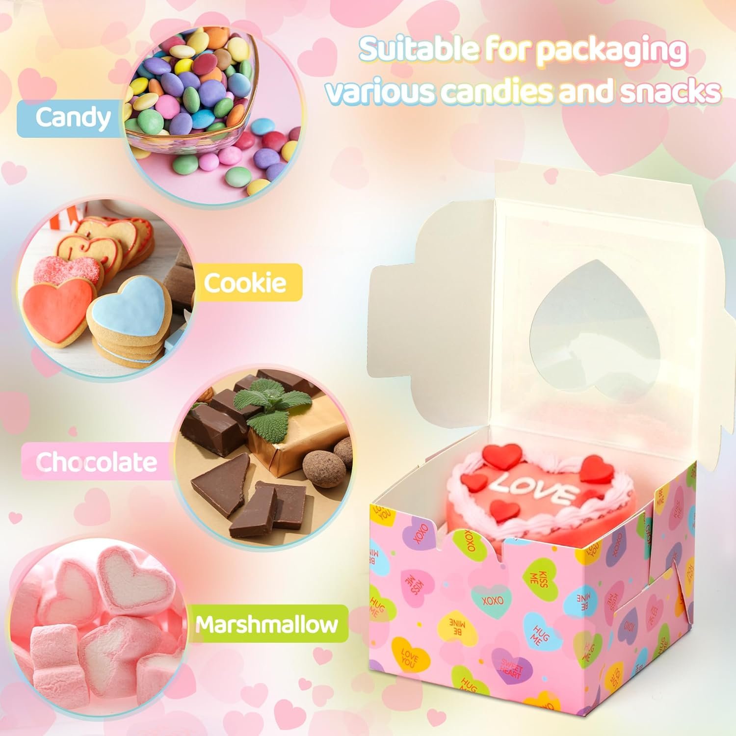 Wholesale 50Pcs Valentine's Day Bakery Treat Boxes with Heart Window and Shaped Cards for Cupcakes Donuts Chocolates Cookies Party Favor Supplies Manufacturer
