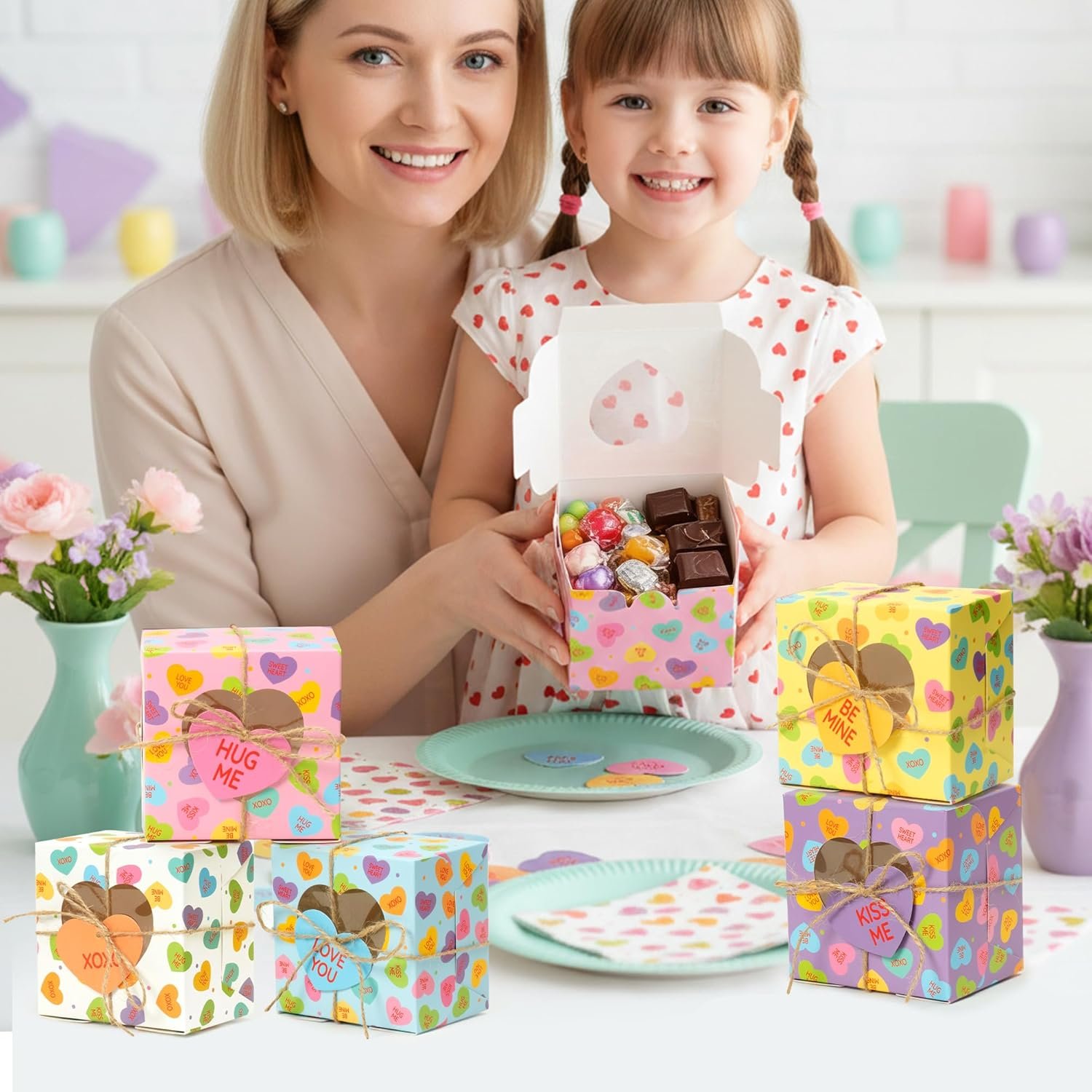 Wholesale 50Pcs Valentine's Day Bakery Treat Boxes with Heart Window and Shaped Cards for Cupcakes Donuts Chocolates Cookies Party Favor Supplies Manufacturer