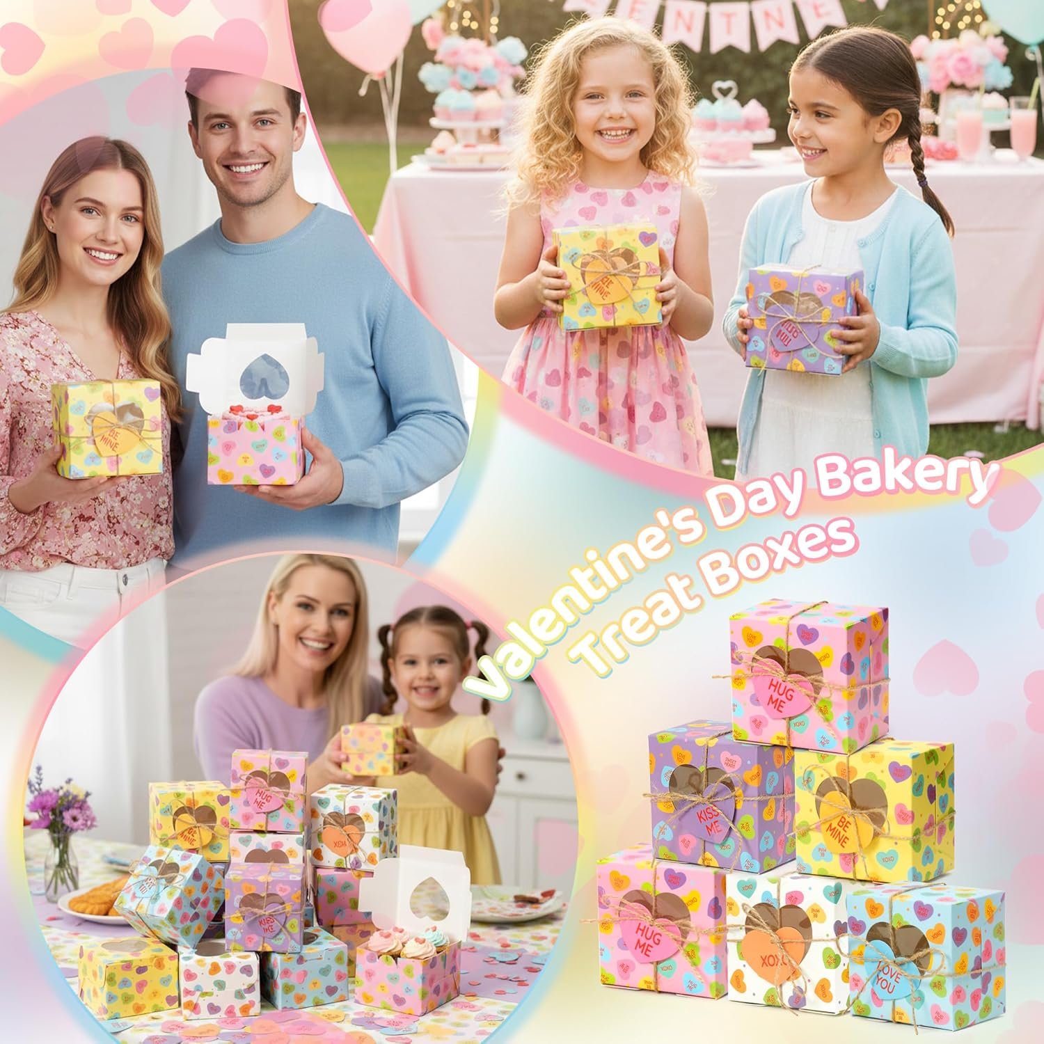 Wholesale 50Pcs Valentine's Day Bakery Treat Boxes with Heart Window and Shaped Cards for Cupcakes Donuts Chocolates Cookies Party Favor Supplies Manufacturer