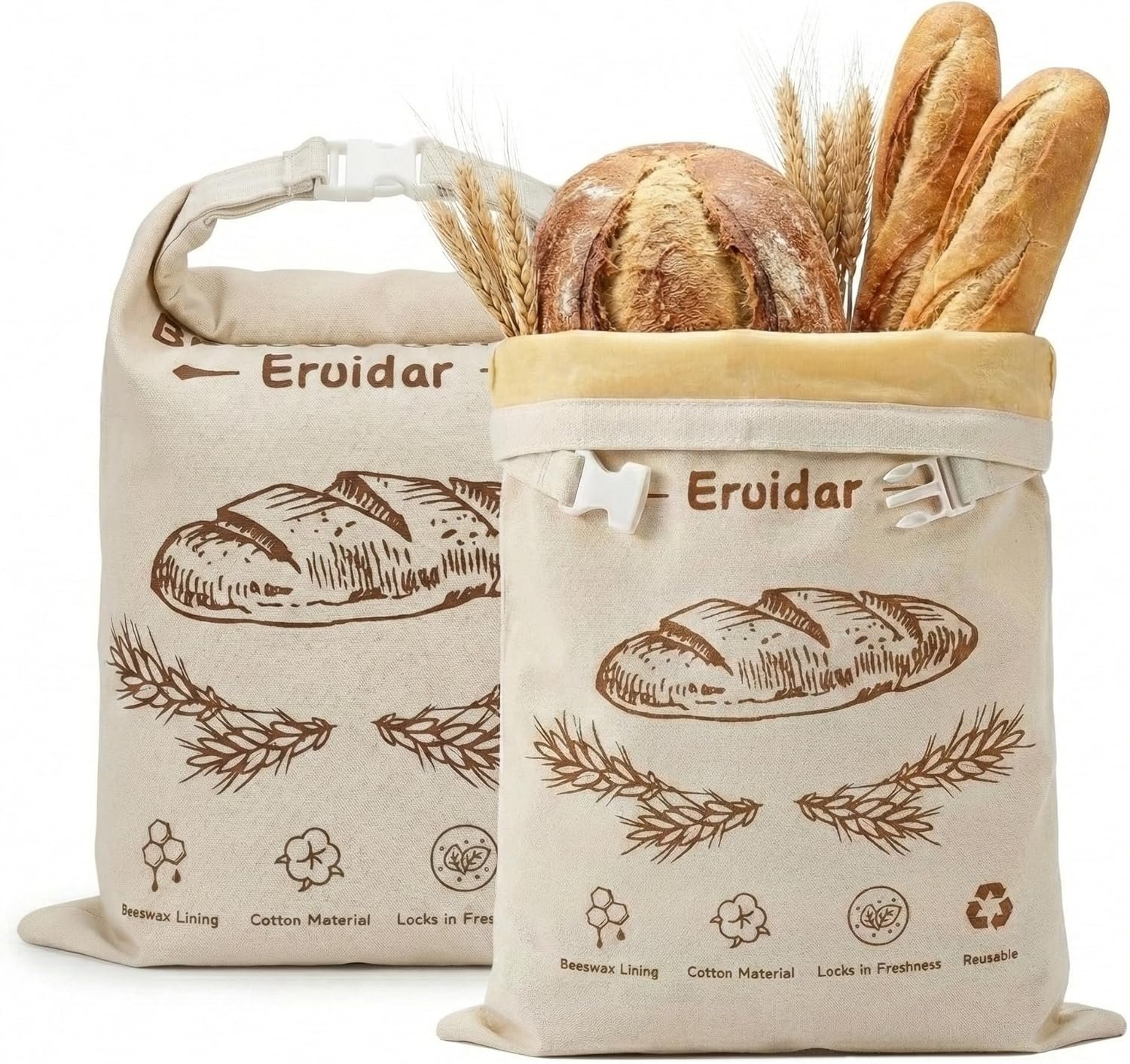 Wholesale Beeswax Bread Bags for Sourdough and Homemade Bread 2 Pack XL 13"x17" Reusable Cotton Linen Keep Loaves Fresh Longer Natural Easy Clean Rustic Print Manufacturer