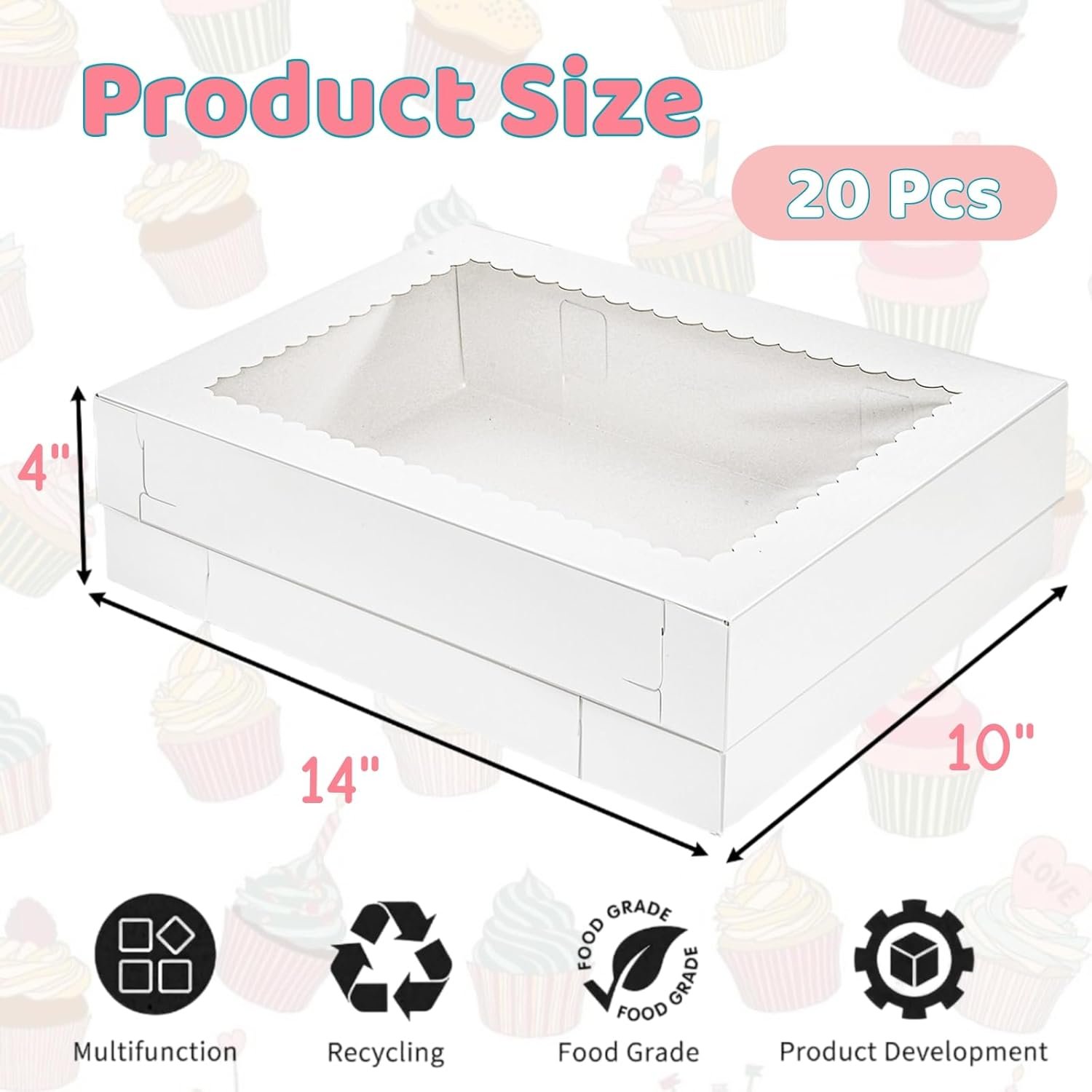 Wholesale 20 Pieces 14x10x4 Inch White Rectangle Quarter Sheet Cake Boxes with Window for Donuts Cookies Pastries Pies Packaging Manufacturer