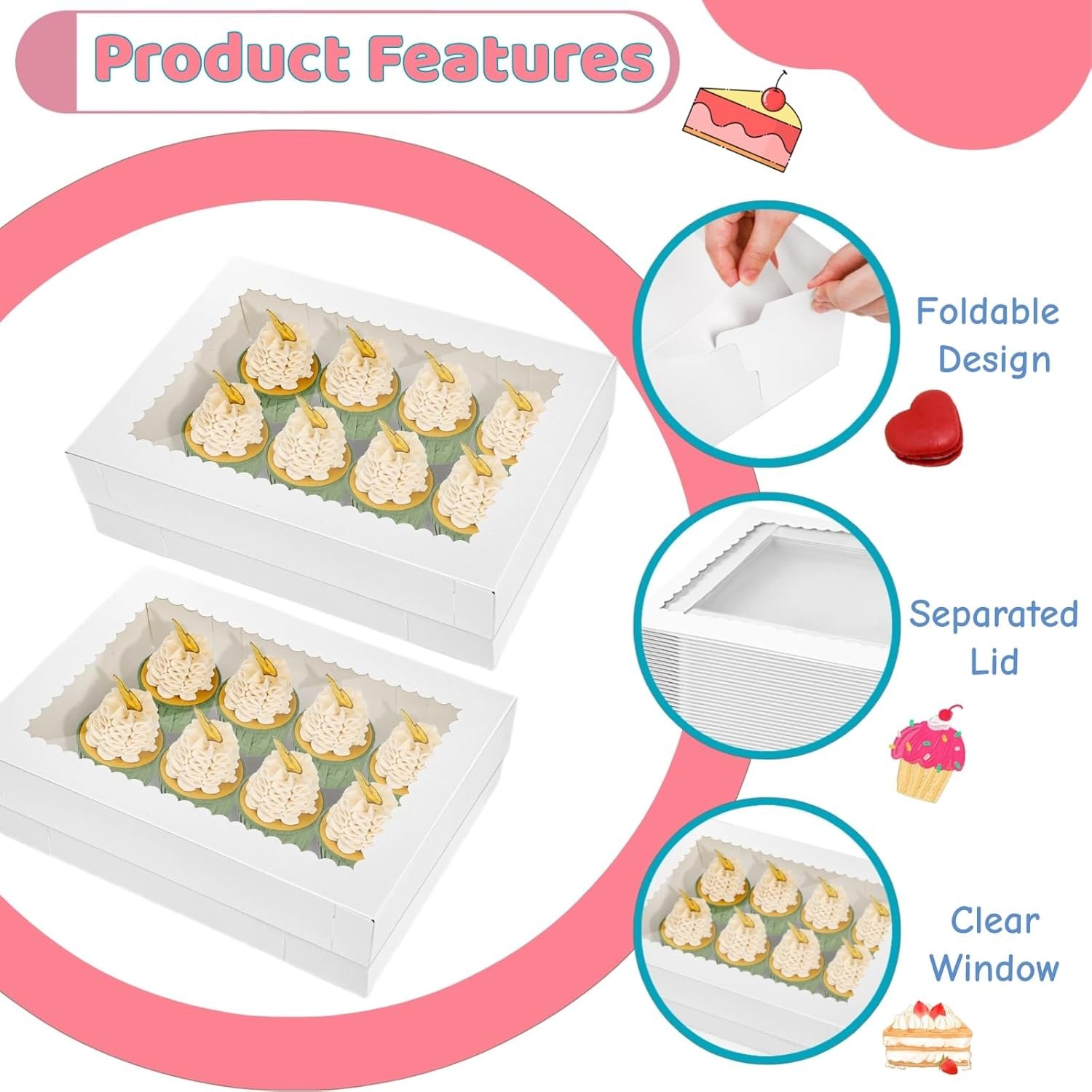 Wholesale 20 Pieces 14x10x4 Inch White Rectangle Quarter Sheet Cake Boxes with Window for Donuts Cookies Pastries Pies Packaging Manufacturer