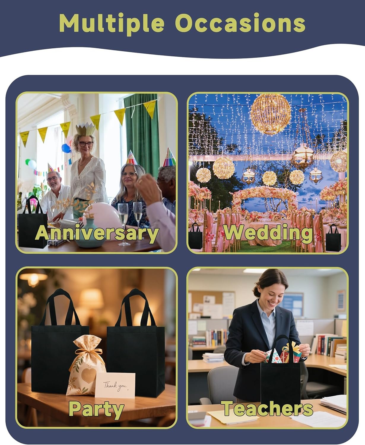 Wholesale 12 Black Sturdy Reusable Gift Bags Medium 8x5x10 with Handles Non-Woven for Weddings Father's Day Parties Birthdays Graduations Manufacturer