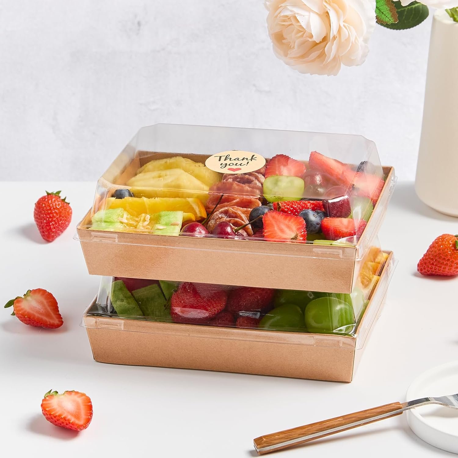 Wholesale 7 x 5 Inches Large Charcuterie Boxes with Clear Lids 50 Pack Disposable Bakery Dessert Boxes To Go Food Containers for Pastries Chocolate Covered Strawberries Hot Cocoa Bombs Brown Manufacturer