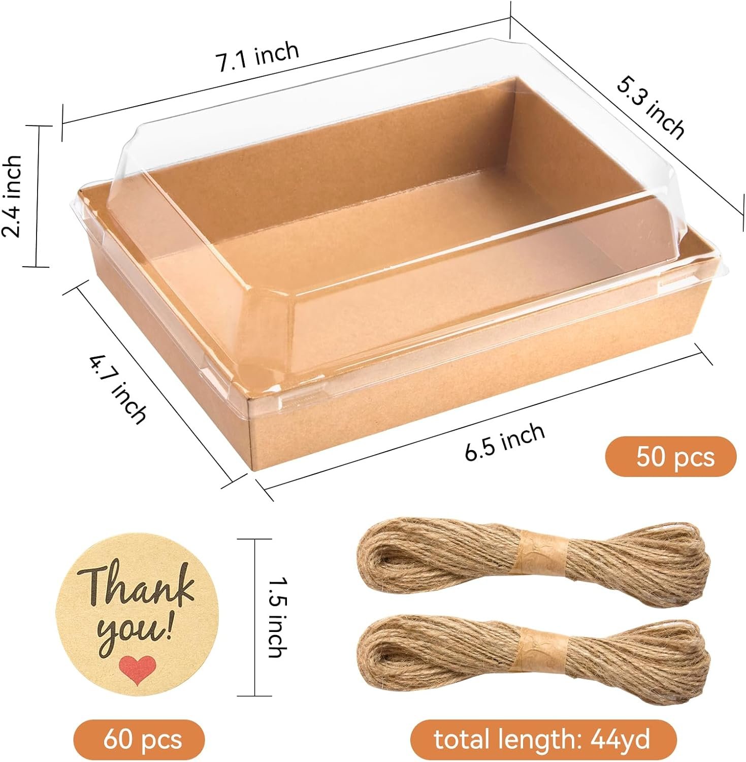 Wholesale 7 x 5 Inches Large Charcuterie Boxes with Clear Lids 50 Pack Disposable Bakery Dessert Boxes To Go Food Containers for Pastries Chocolate Covered Strawberries Hot Cocoa Bombs Brown Manufacturer