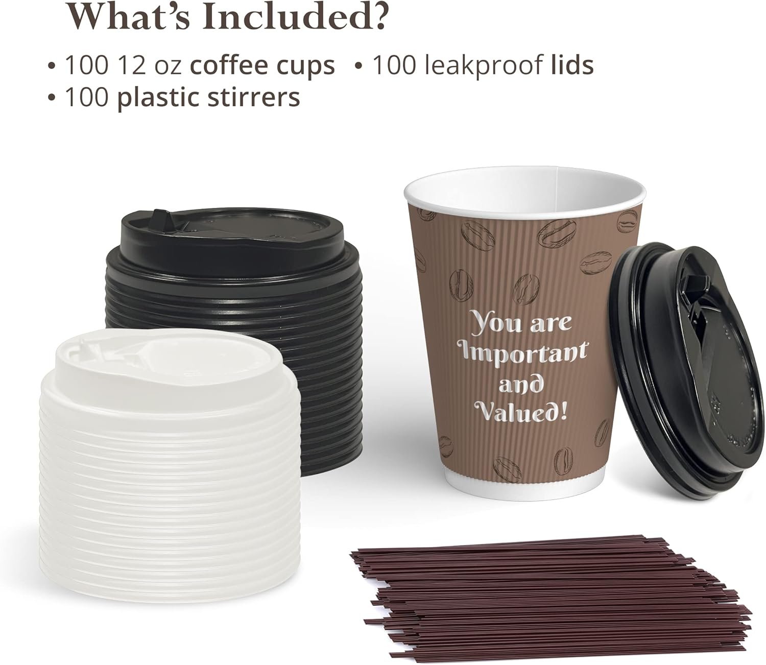 Wholesale 100 Motivational Disposable Coffee Cups 12 oz with Leakproof Lids and Stirrers Manufacturer