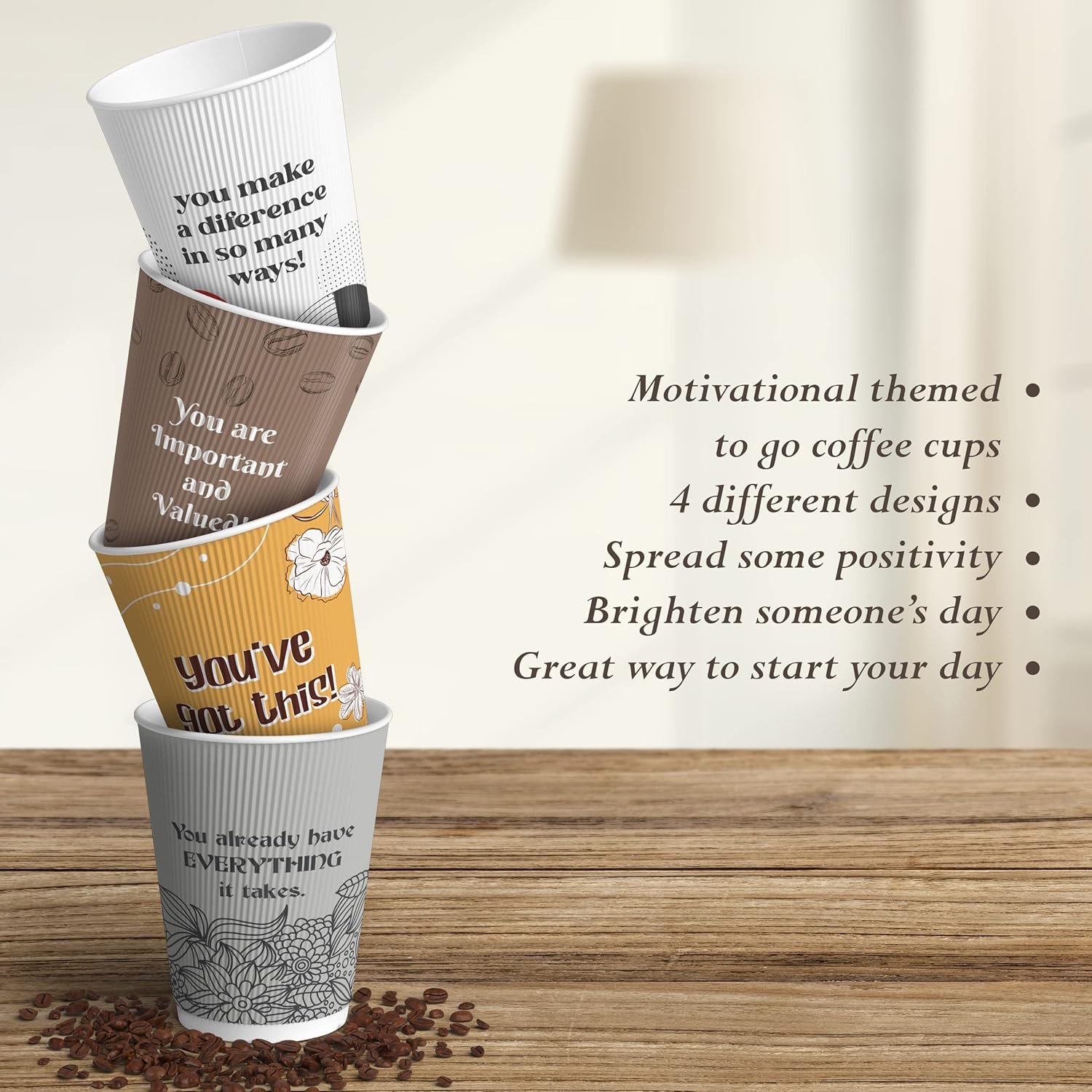 Wholesale 100 Motivational Disposable Coffee Cups 12 oz with Leakproof Lids and Stirrers Manufacturer