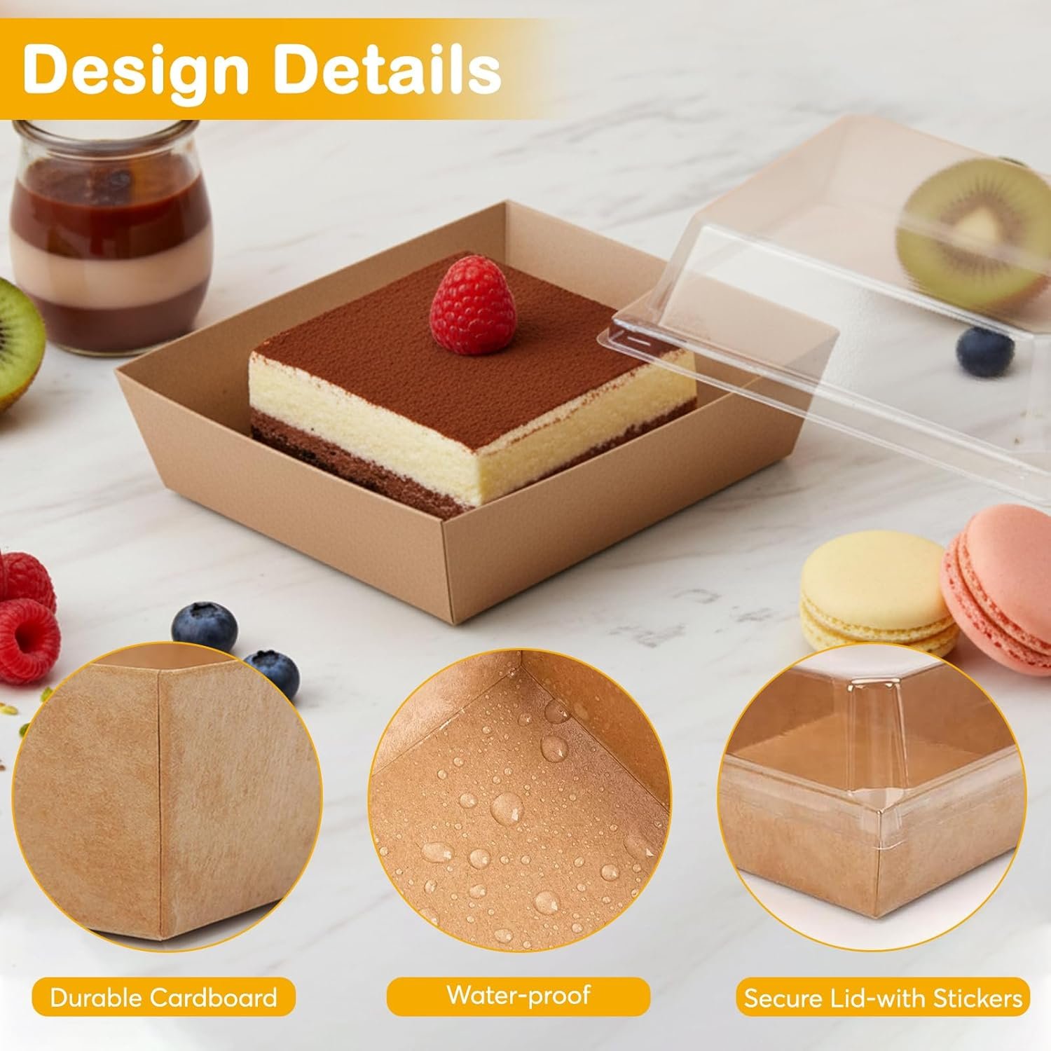 Wholesale 50Pcs 5 Inch Small Charcuterie Boxes with Clear Lids Disposable Mini Bakery Containers To Go Food Paper Boxes for Sandwiches Cookies Pastries Cake Slices Brown Factory