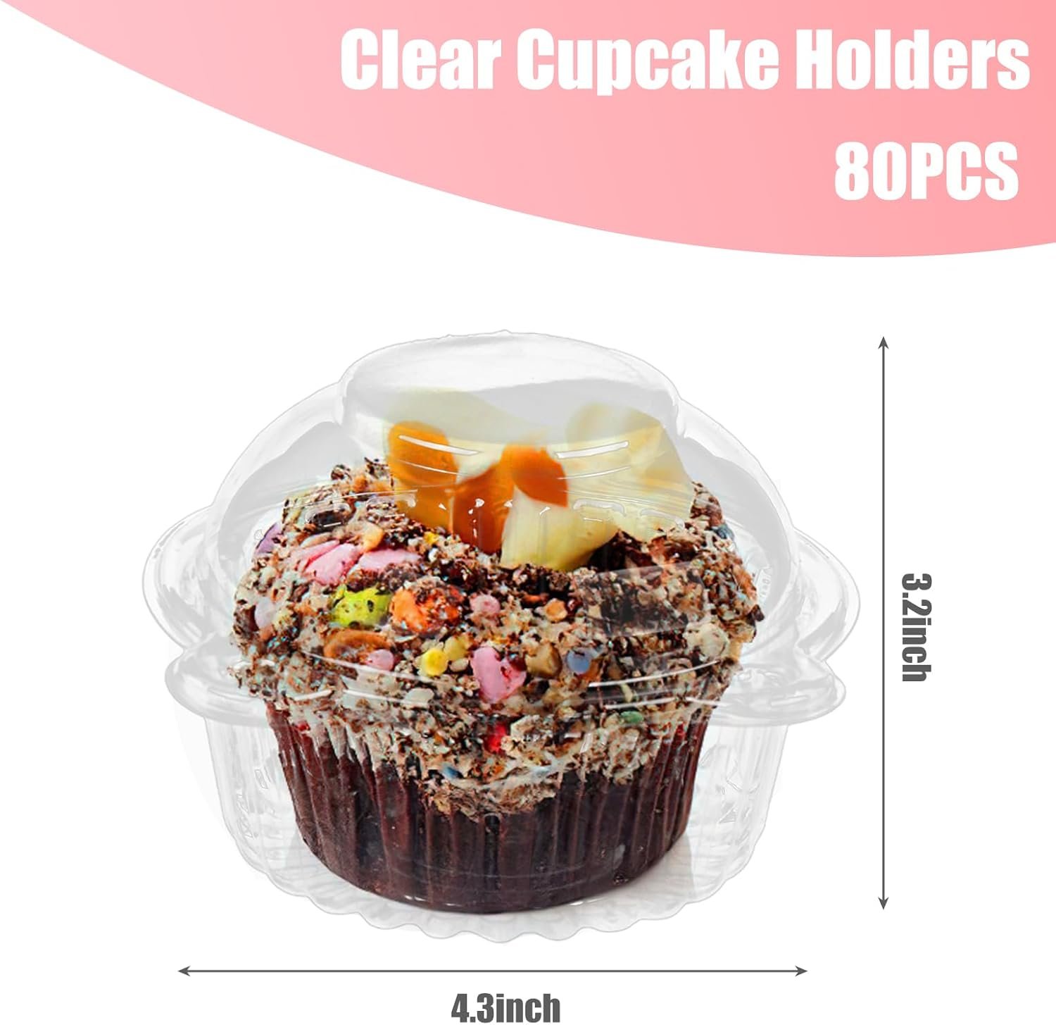 Wholesale 80 Pack Individual Cupcake Containers with Lids 4.3 x 3.2 Inches Clear Plastic Holders for Weddings Baby Showers Birthday Parties Manufacturer