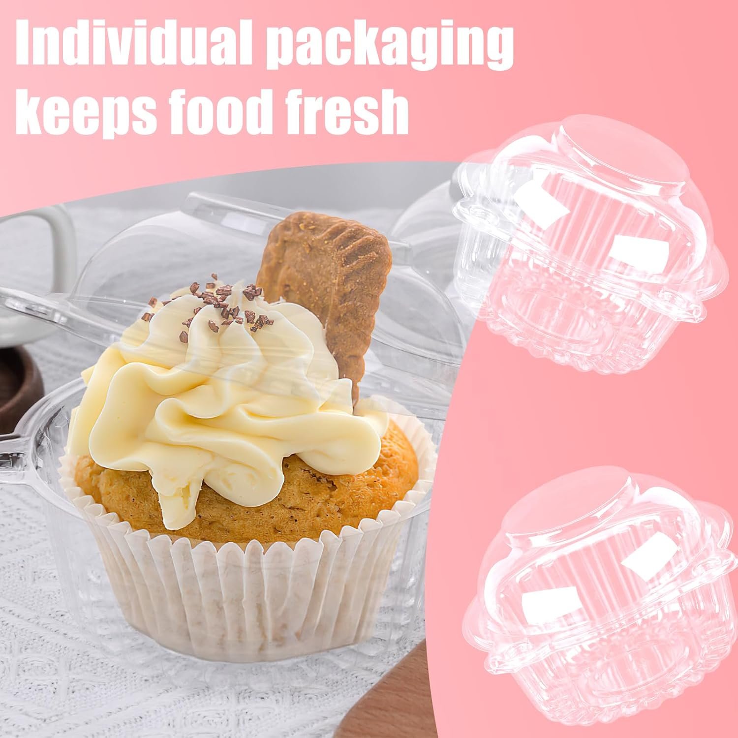 Wholesale 80 Pack Individual Cupcake Containers with Lids 4.3 x 3.2 Inches Clear Plastic Holders for Weddings Baby Showers Birthday Parties Manufacturer