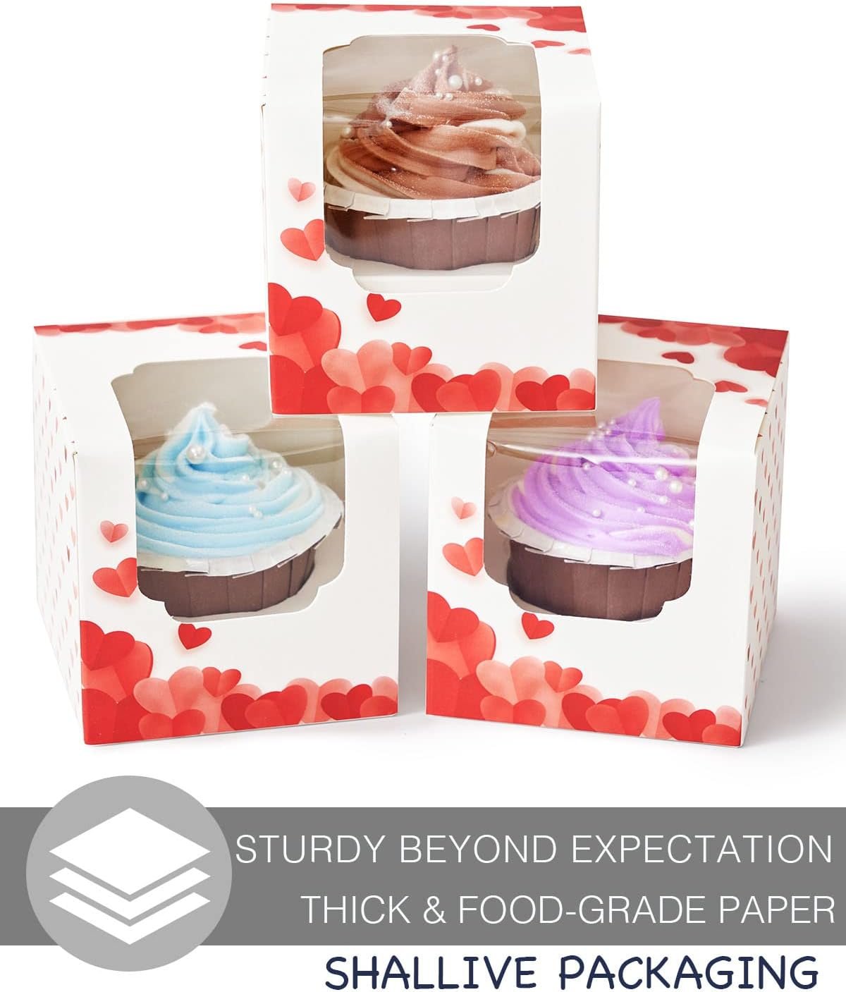 Wholesale Valentine's Day Individual Cupcake Boxes 60 Pack with Window for Single Cupcakes Muffins Chocolate Covered Strawberries Wedding Favors Cocoa Bombs Packaging with Inserts Manufacturer