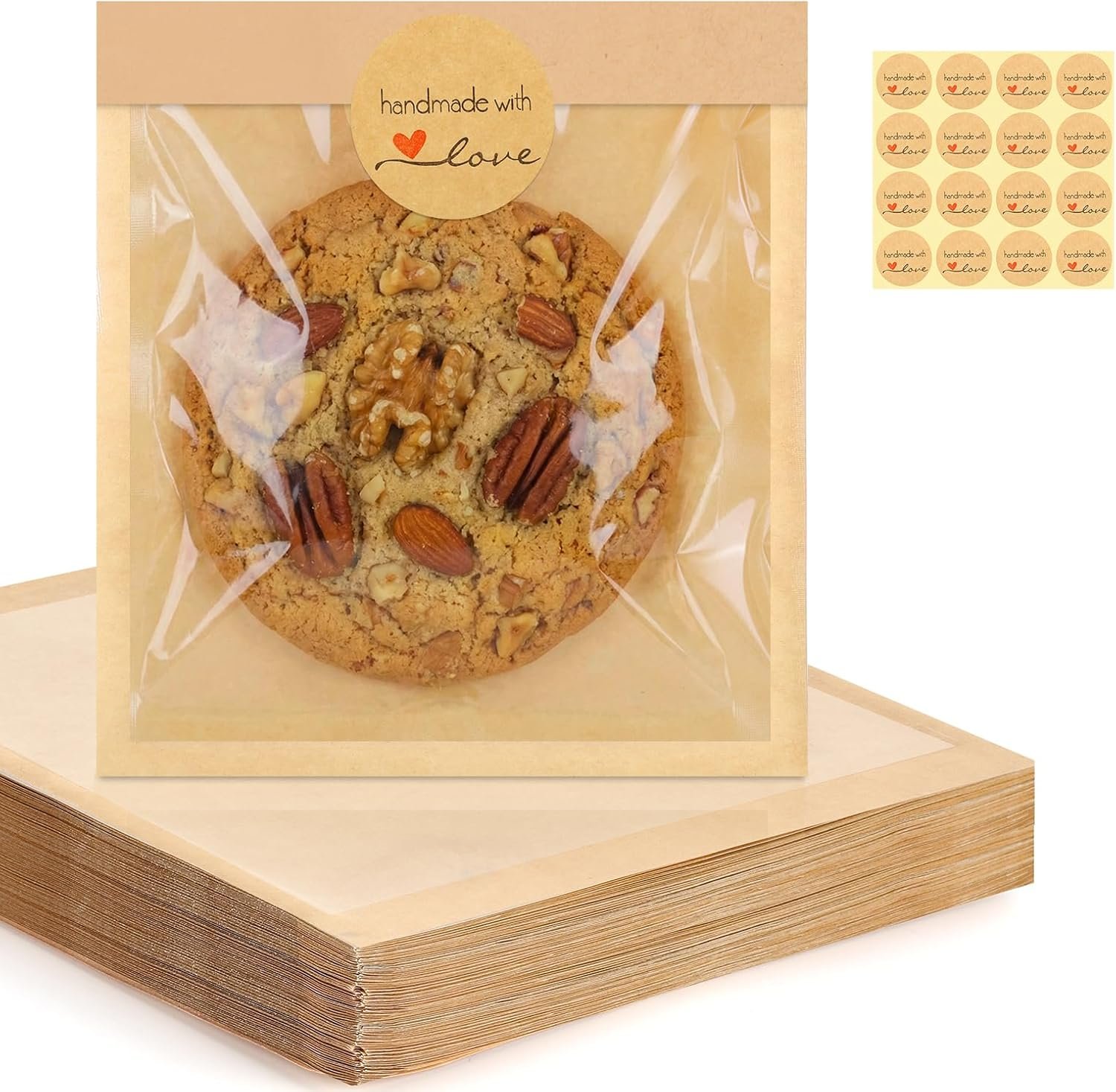 Wholesale 120 Pack 5.7x6.5 Inch Heat Sealable Grease Resistant Brown Paper Cookie Bags with Window for Bakery Donuts Treats Brownies Waffles Snacks Factory