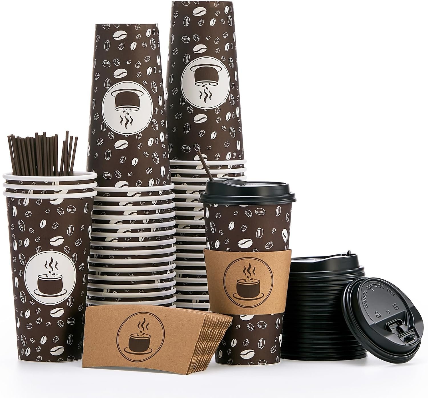 Wholesale 20oz Disposable Coffee Cups with Lids Sleeves and Straws (50 Pack) for Shops Cafes Concession Stands Dark Brown Manufacturer