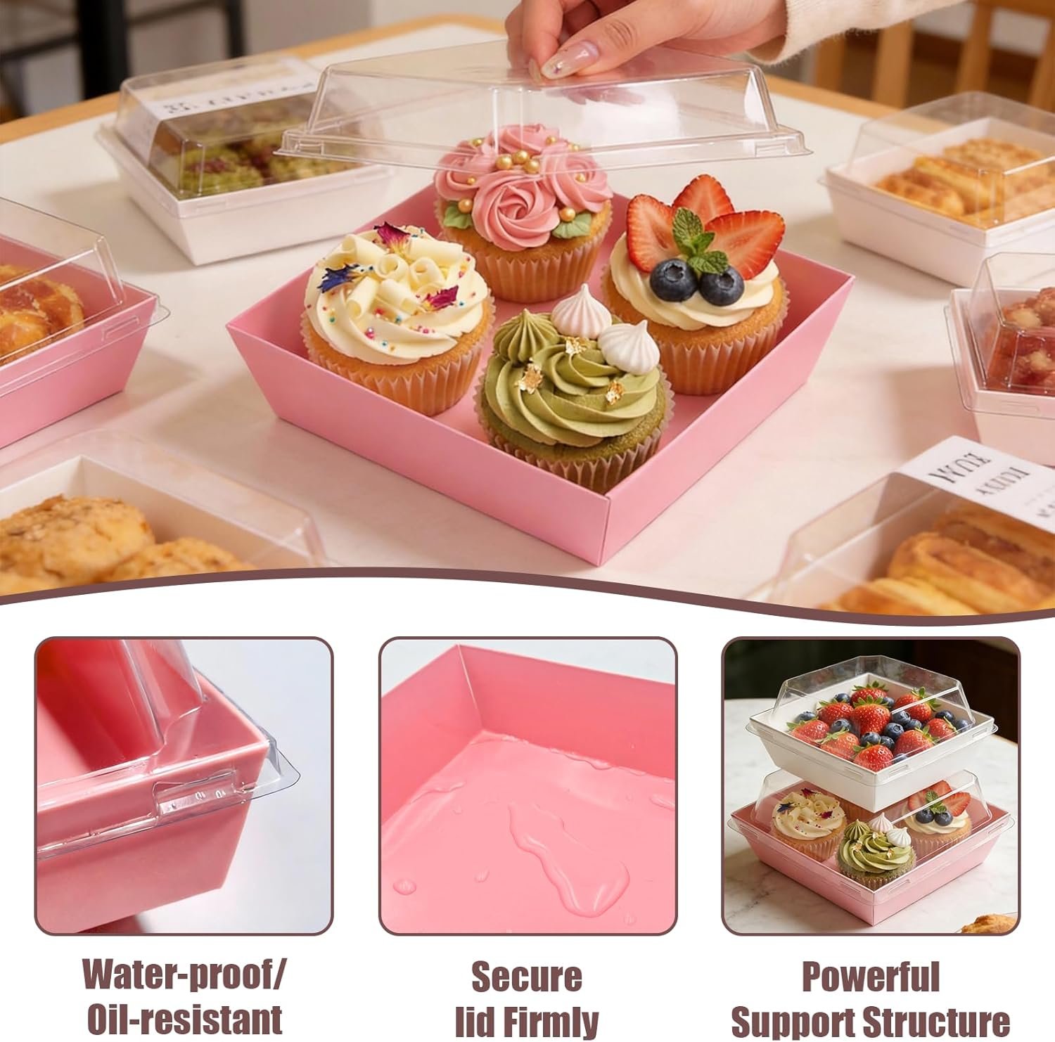 Wholesale 150 Pack 5 Inches Square Charcuterie Boxes with Clear Lids Disposable Paper Food Containers for Sandwiches Cookies Sushi Cake Slices Strawberries in 5 Colors Manufacturer