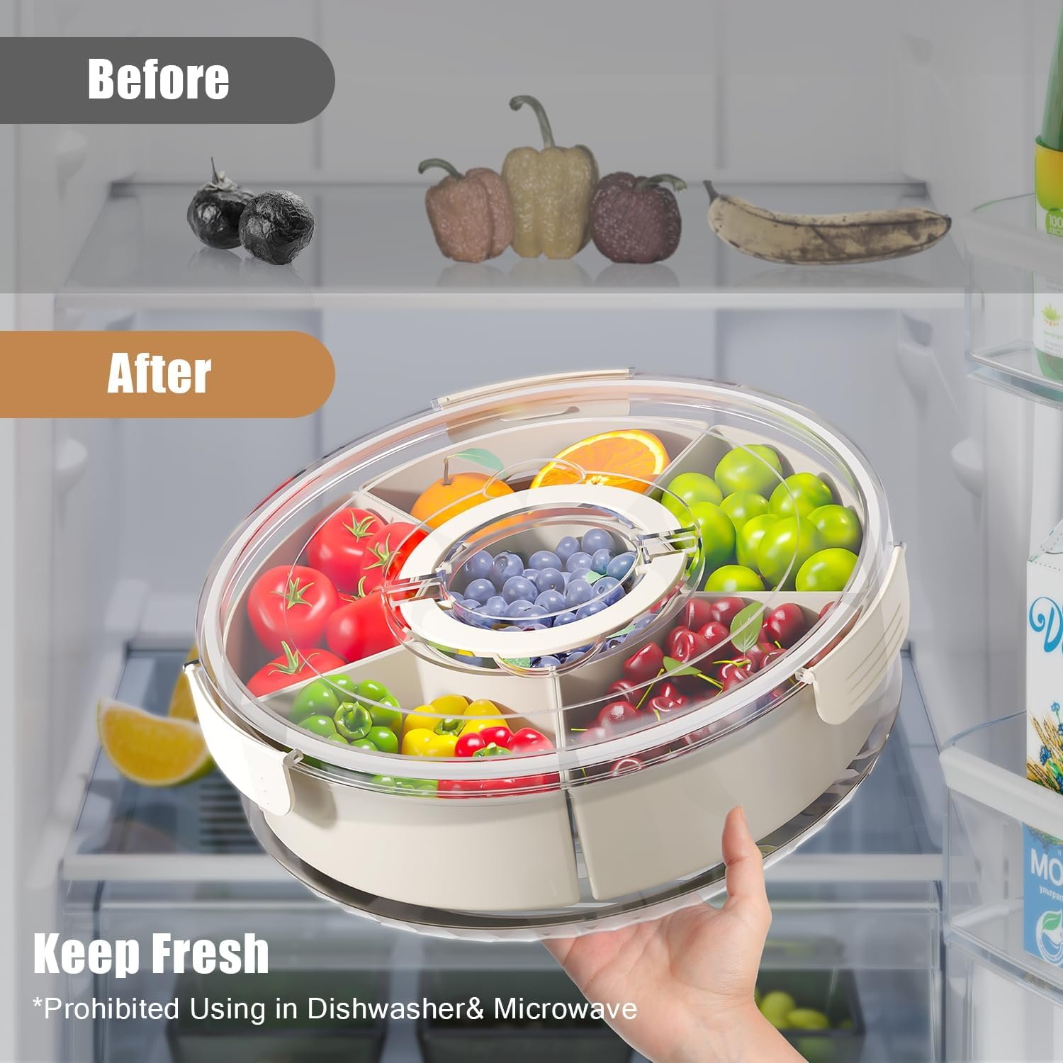 Wholesale Large Divided Serving Tray with Lid and Handle Snack Spinner Snackle Box Multi-Purpose Food Platter for Charcuterie Veggie Fruit Taco Tuesday Movie Night Travel Beach Picnic Manufacturer