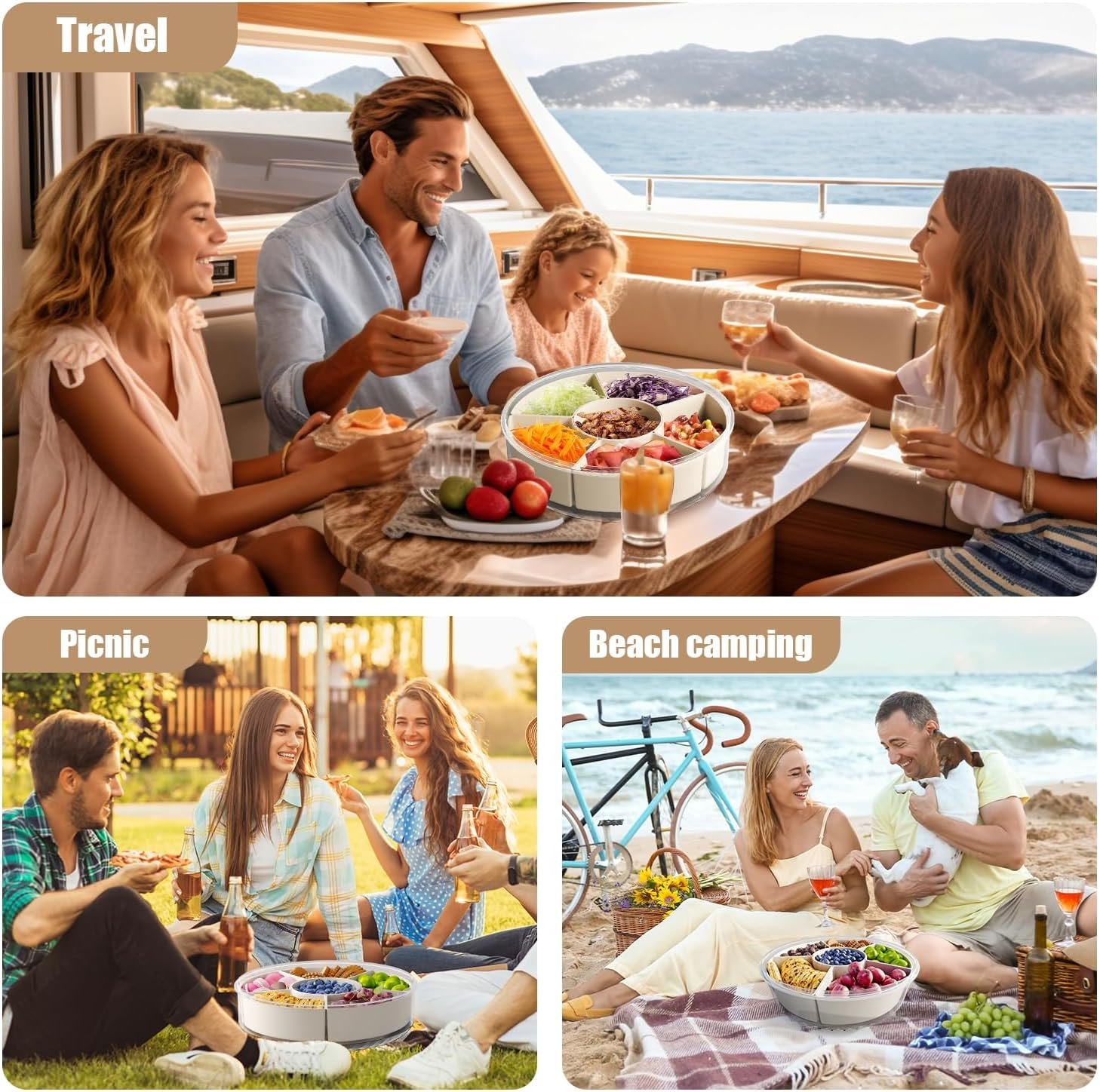 Wholesale Large Divided Serving Tray with Lid and Handle Snack Spinner Snackle Box Multi-Purpose Food Platter for Charcuterie Veggie Fruit Taco Tuesday Movie Night Travel Beach Picnic Manufacturer