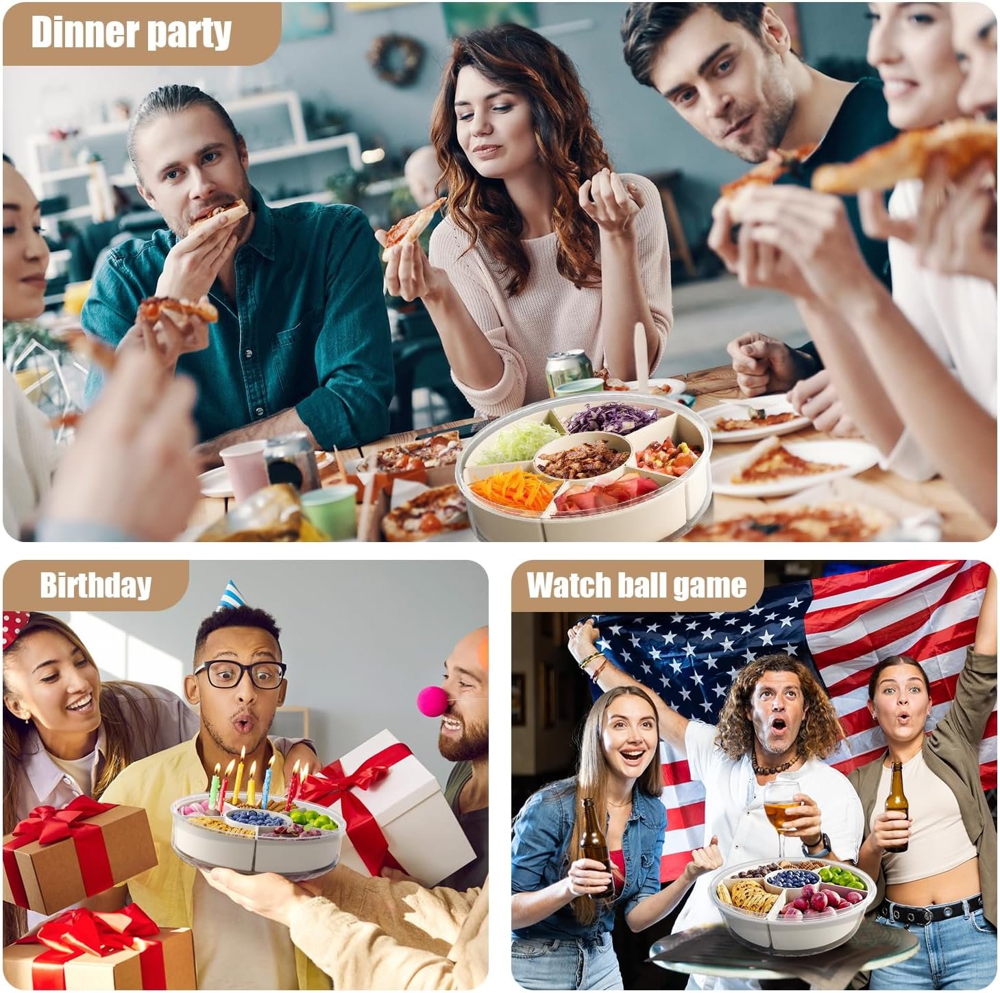 Wholesale Large Divided Serving Tray with Lid and Handle Snack Spinner Snackle Box Multi-Purpose Food Platter for Charcuterie Veggie Fruit Taco Tuesday Movie Night Travel Beach Picnic Manufacturer