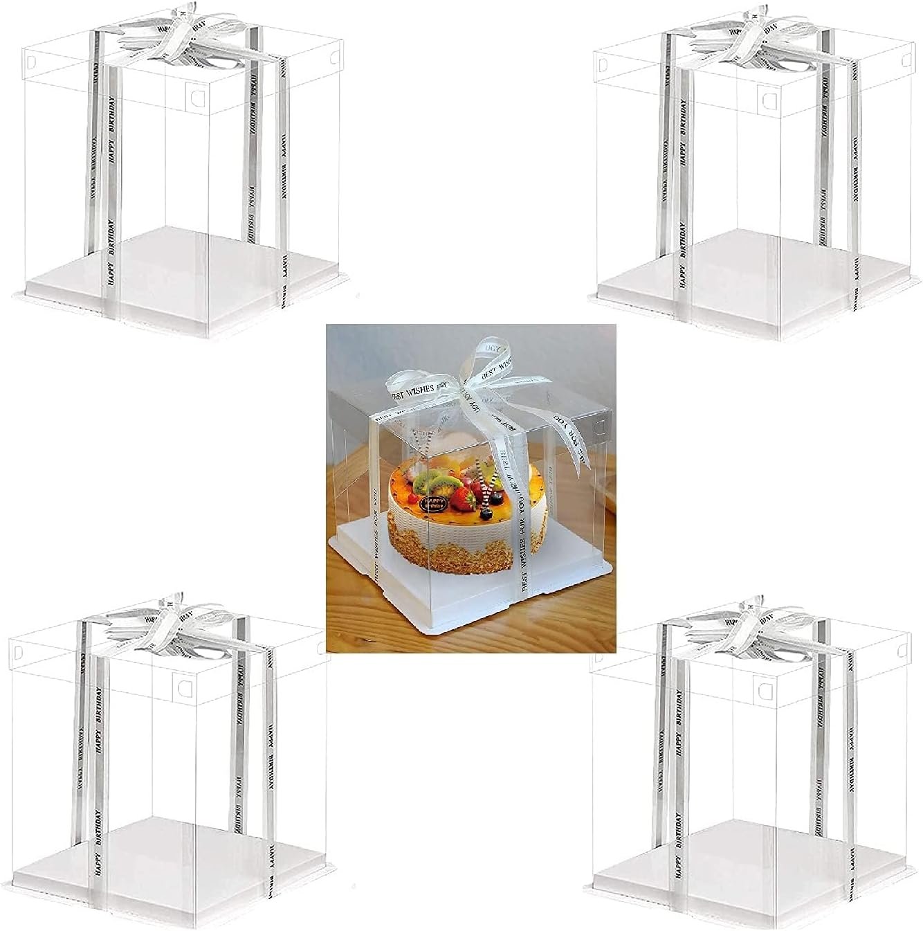 Wholesale Clear Transparent Cake Boxes with Ribbon 10