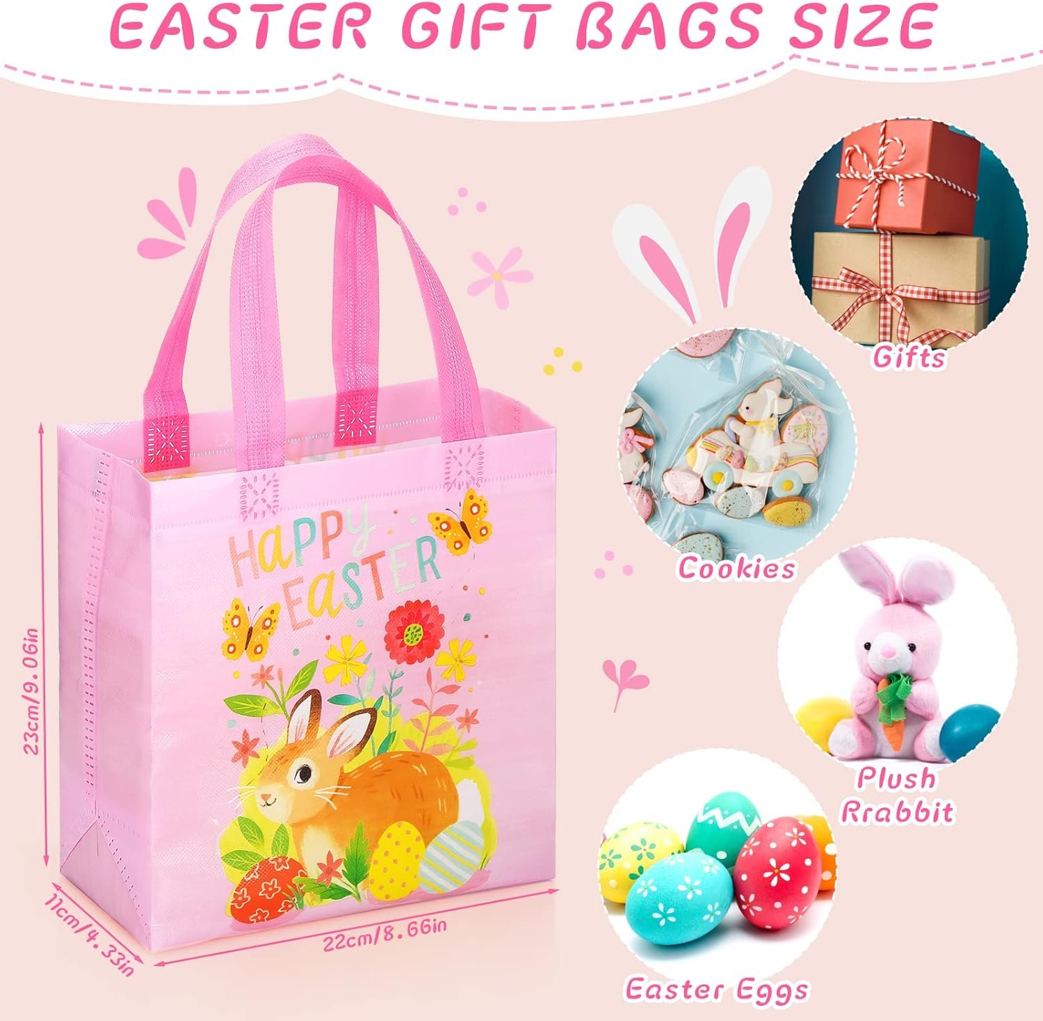 Wholesale 80 Pieces Easter Bunny Non-Woven Tote Bags with Handles Reusable Grocery Shopping Bag Manufacturer