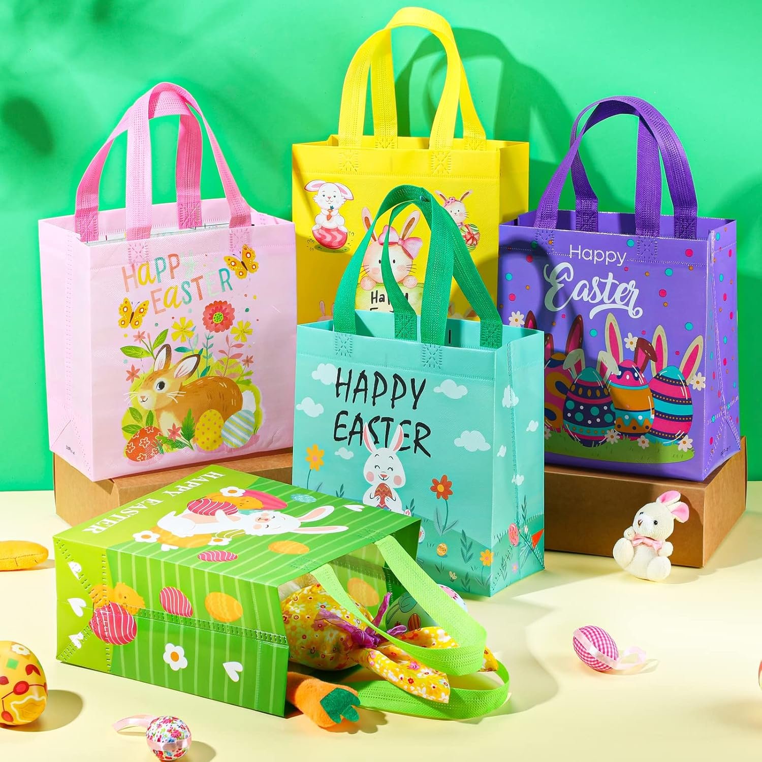 Wholesale 80 Pieces Easter Bunny Non-Woven Tote Bags with Handles Reusable Grocery Shopping Bag Manufacturer