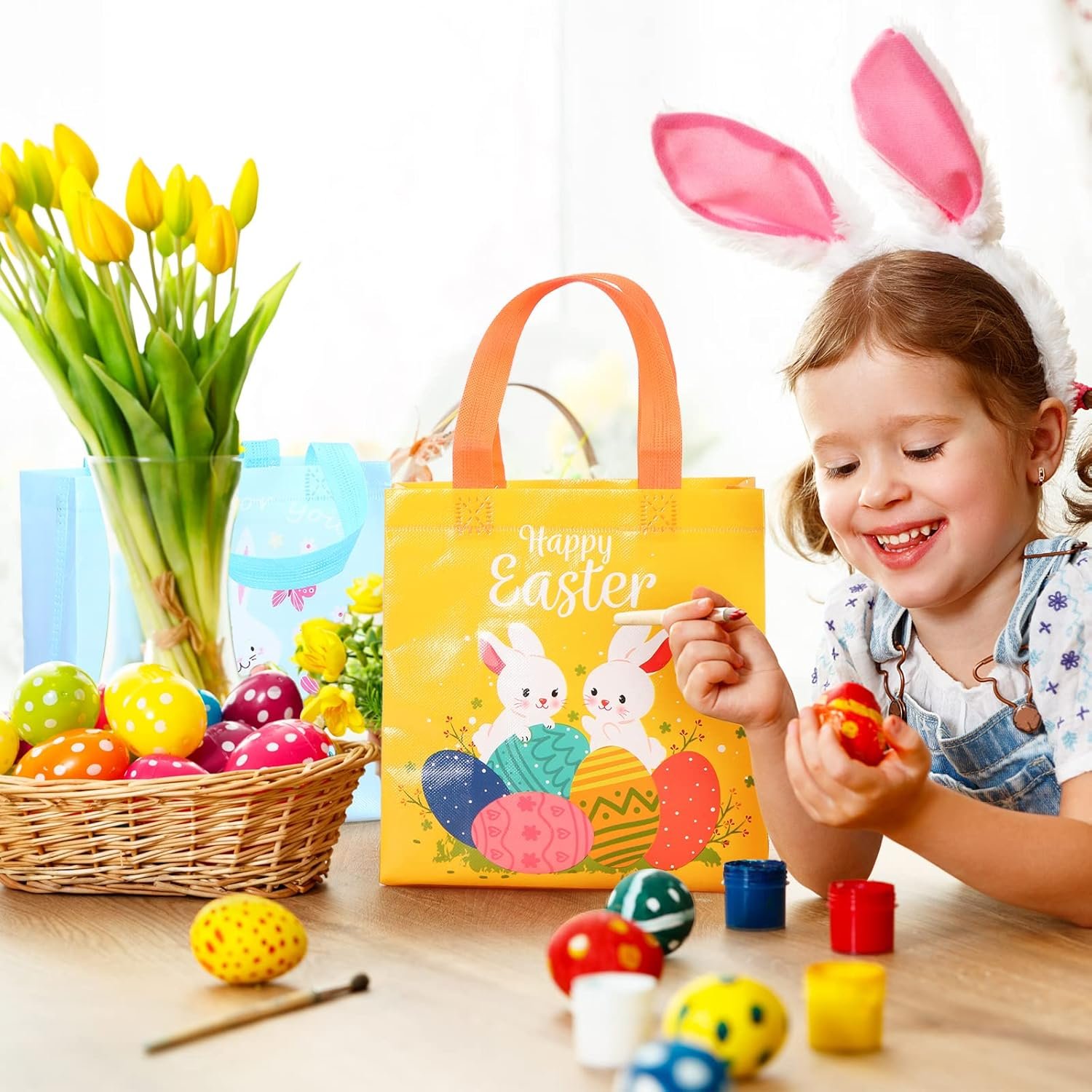 Wholesale 80 Pieces Easter Bunny Non-Woven Tote Bags with Handles Reusable Grocery Shopping Bag Manufacturer