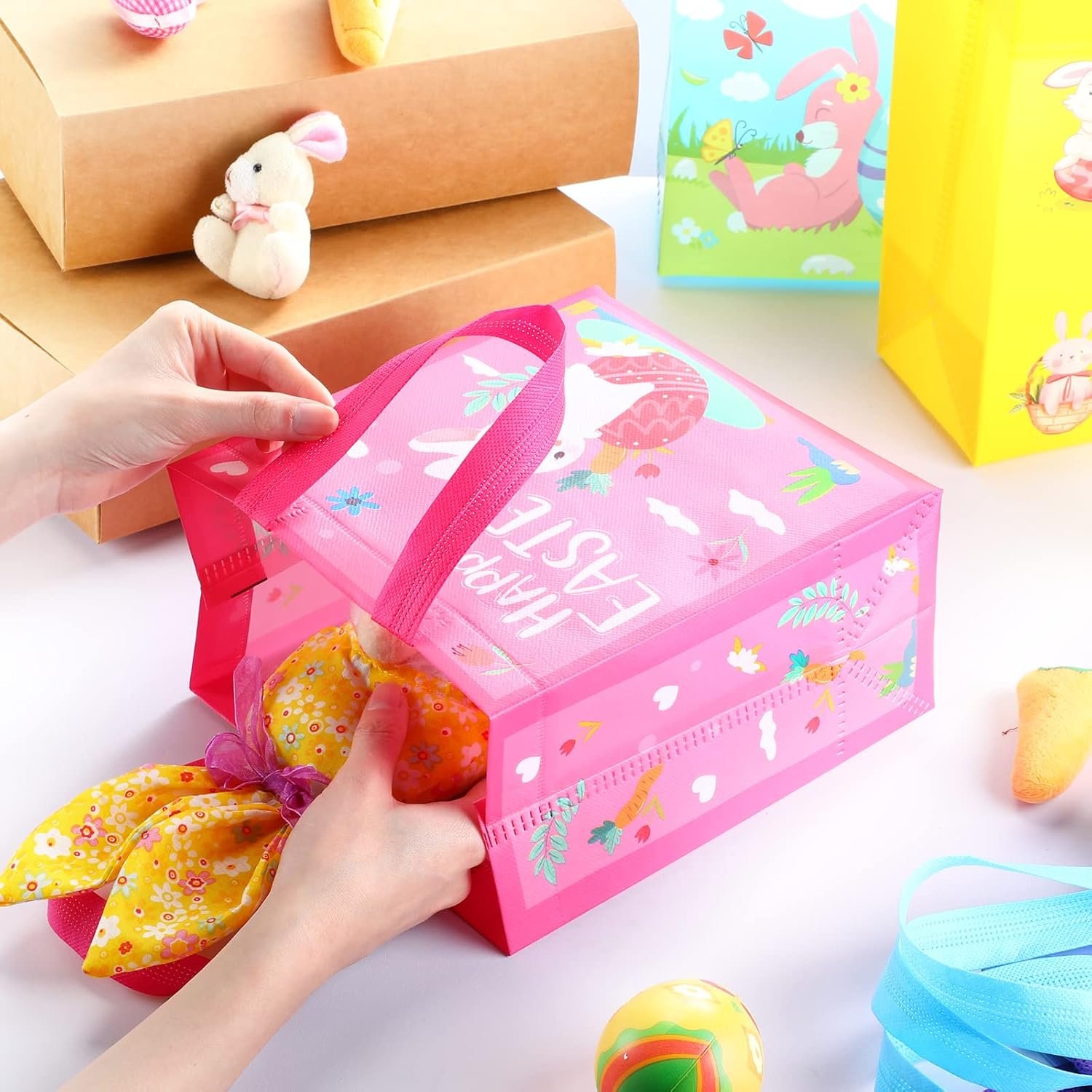 Wholesale 80 Pieces Easter Bunny Non-Woven Tote Bags with Handles Reusable Grocery Shopping Bag Manufacturer