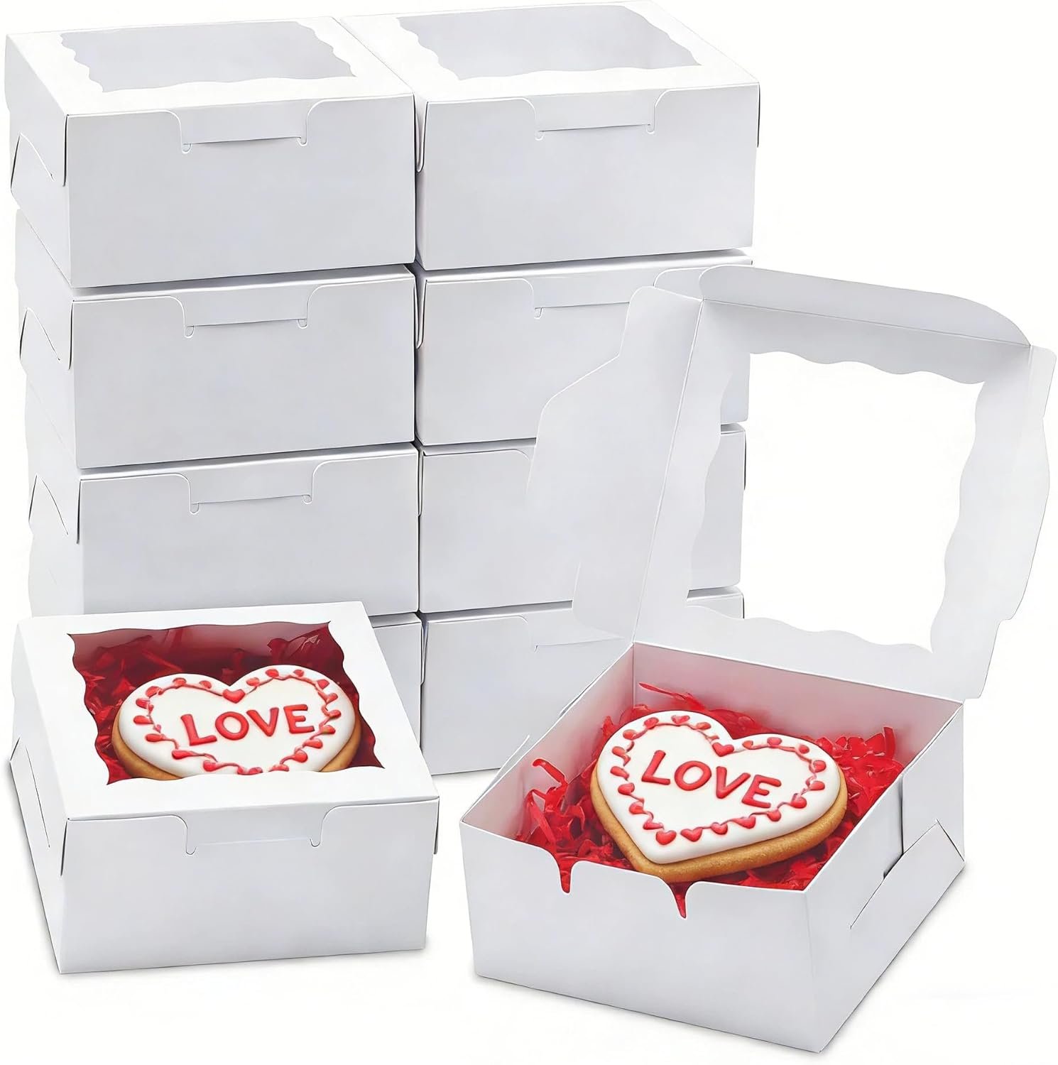 Wholesale 100 Pack 5x5x2.5 Inch Window Bakery Boxes for Cookies Chocolate Covered Strawberries Macarons Cupcakes Pastries Muffins Manufacturer