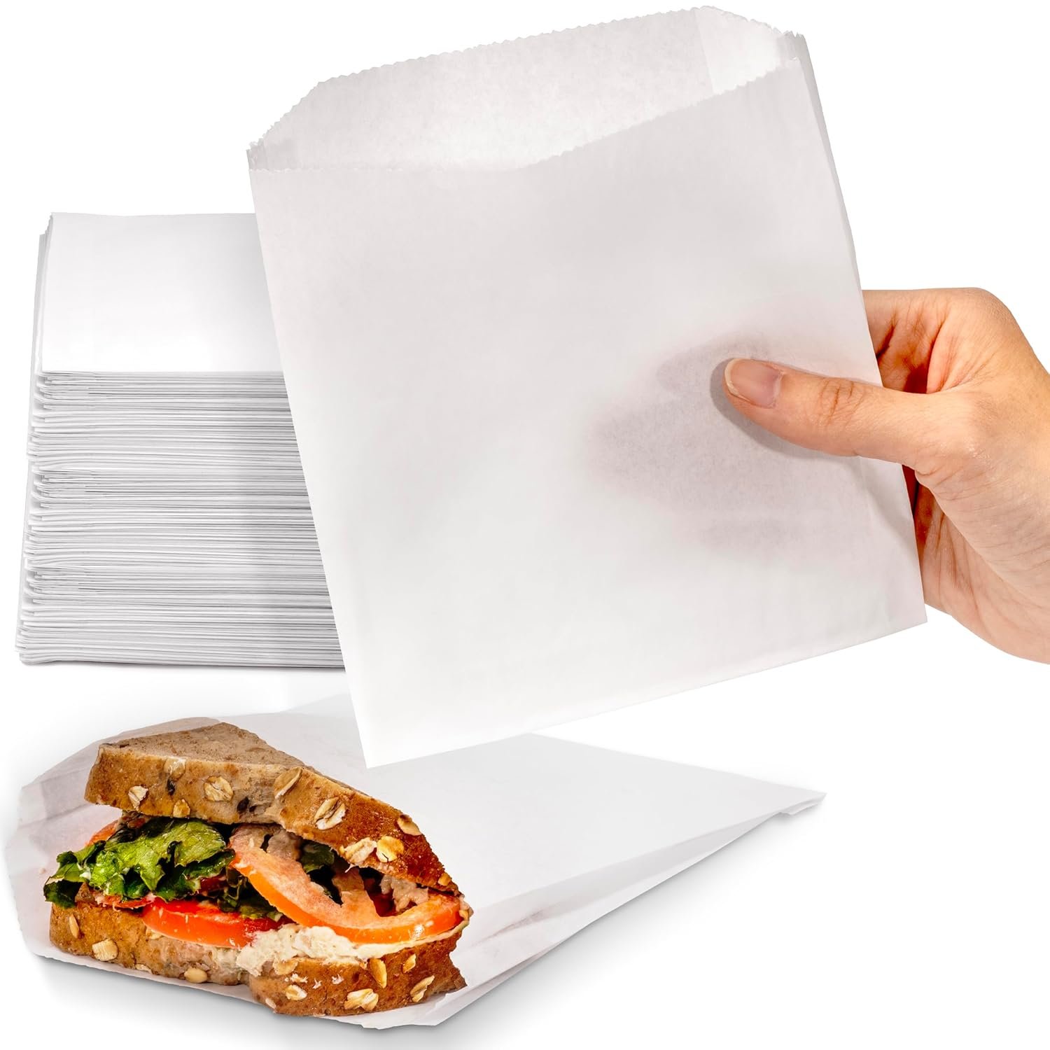 Wholesale 1000 Pack 7 x 6 Inch Greaseproof Paper Sandwich Bags Food Grade Recyclable Snack Pastry Bags Cookie Sleeves Bakery Donut Packaging Manufacturer