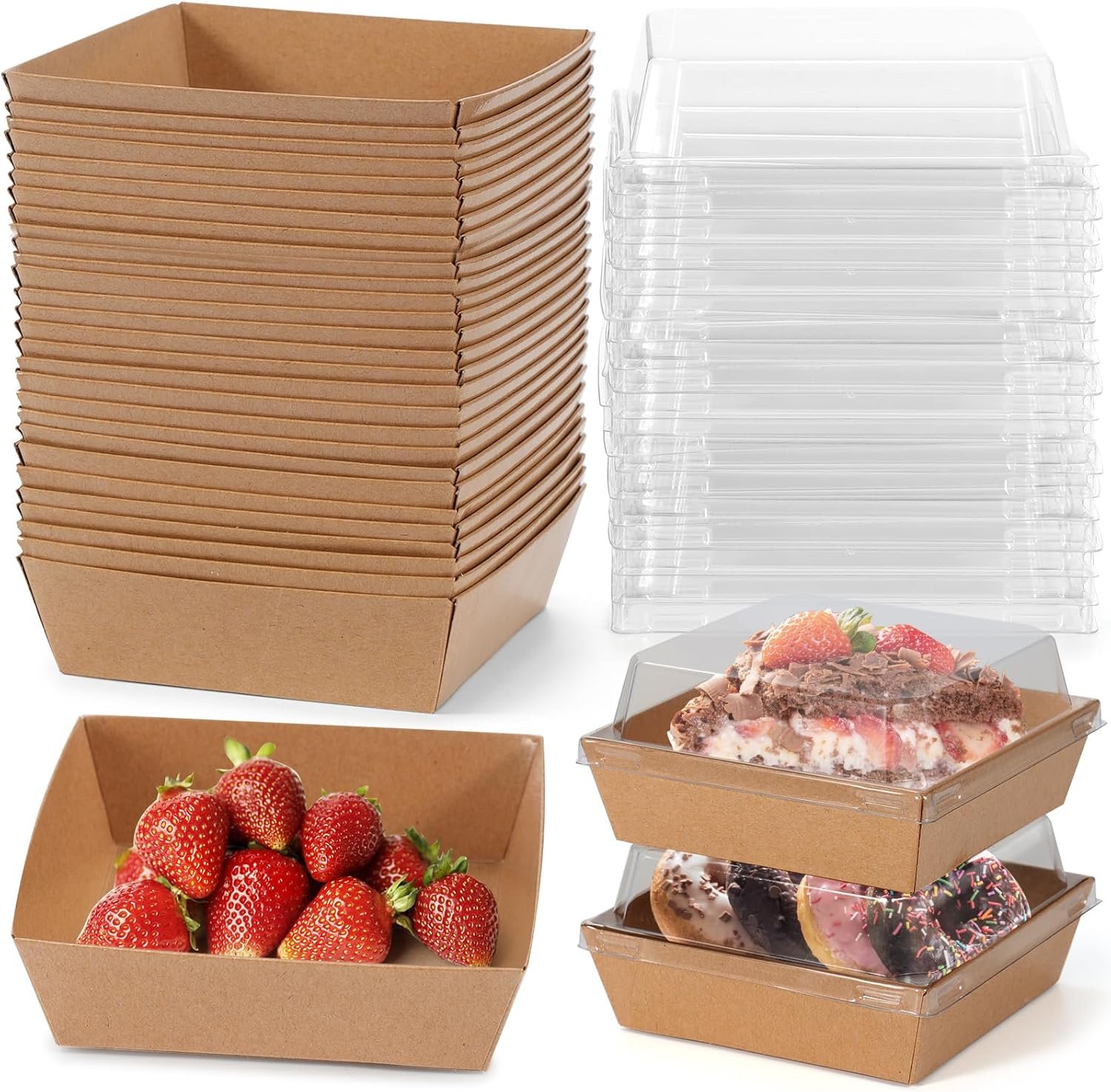 Wholesale Mini Charcuterie Boxes with Clear Lids 4.5x4.5 Inches 20 Pack Brown Square Disposable Bakery Dessert Food Containers for Wedding Party Strawberries Cookies Manufacturer