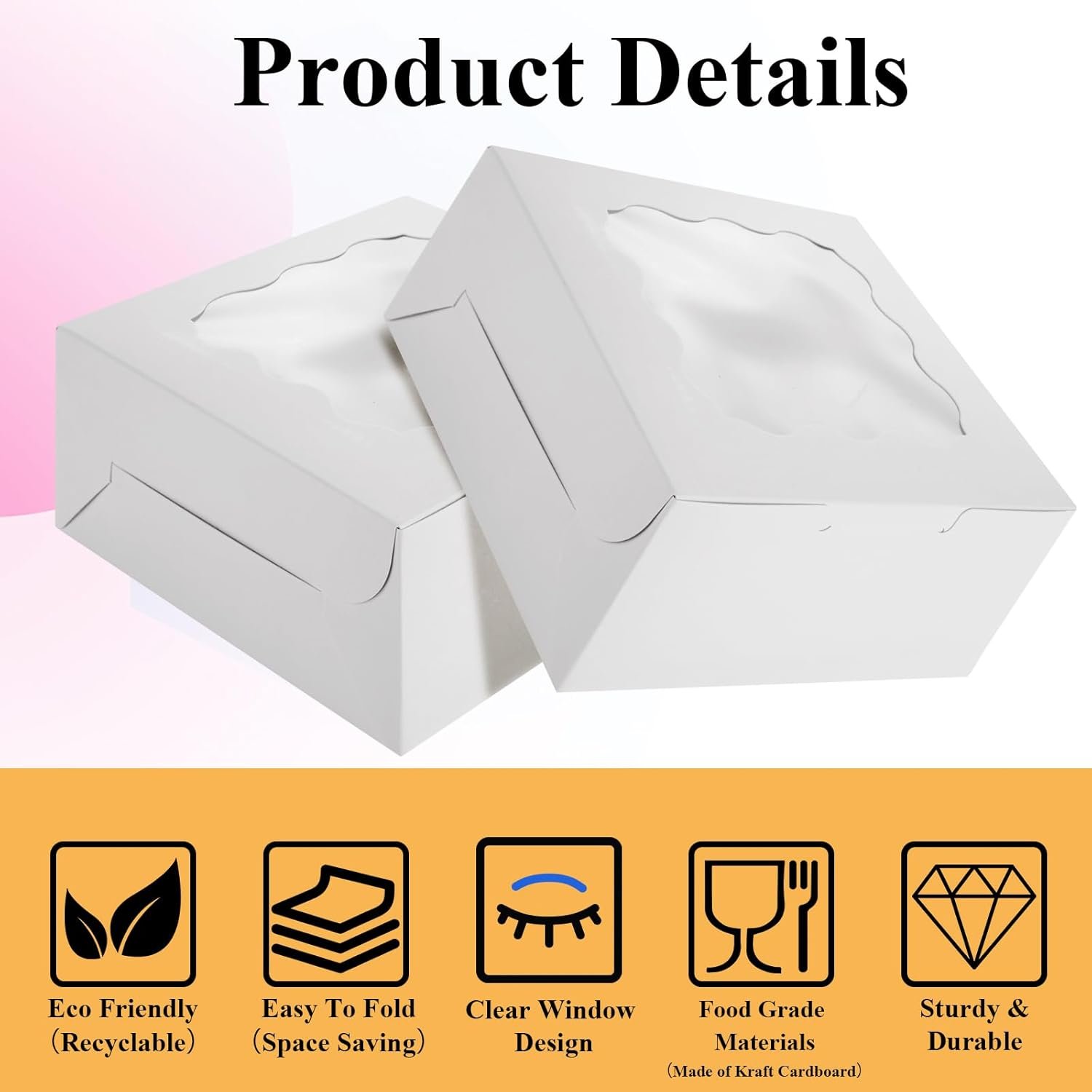 Wholesale 100 Pack 6 x 6 x 3 Inch White Bakery Boxes with Window for Desserts Cupcakes Pastries Cookies Treats Strawberries Chocolate Manufacturer