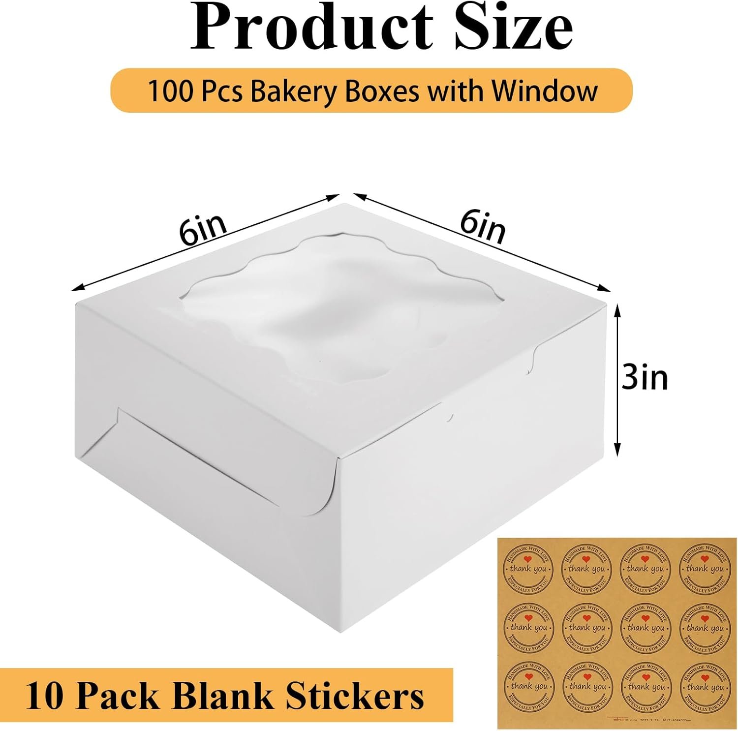 Wholesale 100 Pack 6 x 6 x 3 Inch White Bakery Boxes with Window for Desserts Cupcakes Pastries Cookies Treats Strawberries Chocolate Manufacturer