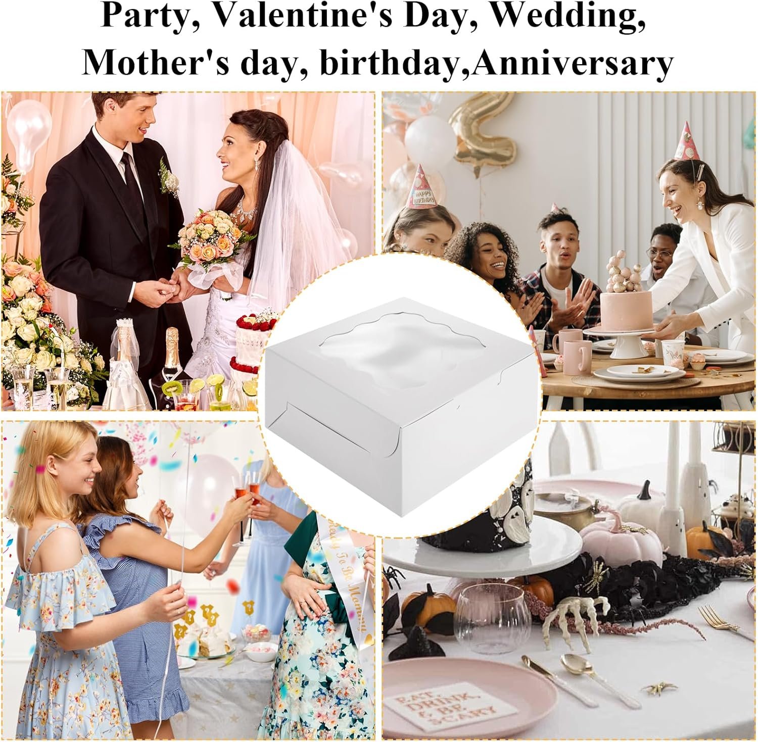 Wholesale 100 Pack 6 x 6 x 3 Inch White Bakery Boxes with Window for Desserts Cupcakes Pastries Cookies Treats Strawberries Chocolate Manufacturer