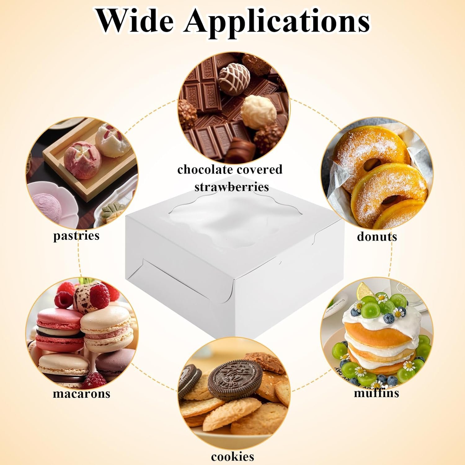 Wholesale 100 Pack 6 x 6 x 3 Inch White Bakery Boxes with Window for Desserts Cupcakes Pastries Cookies Treats Strawberries Chocolate Manufacturer