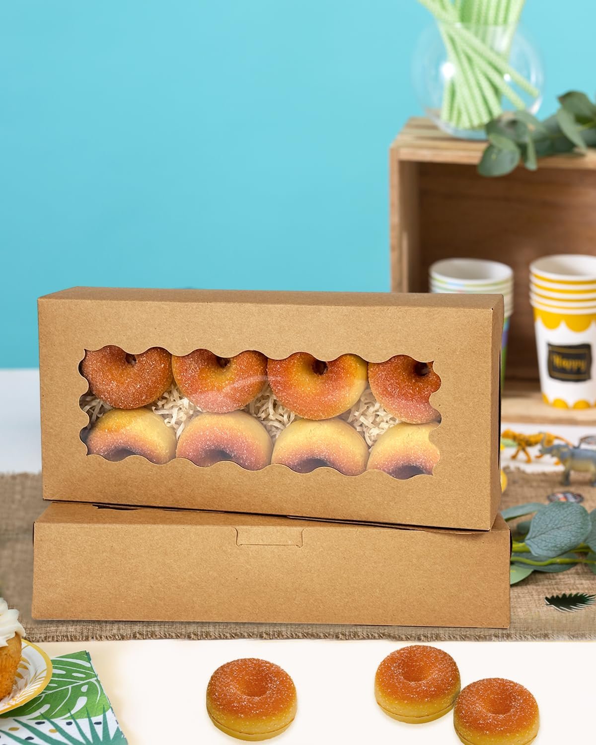 Wholesale 50 Packs Brown Cookie Box with Window 12x5.5x2.5 Inch Pastry Biscuit Bakery Packaging Manufacturer