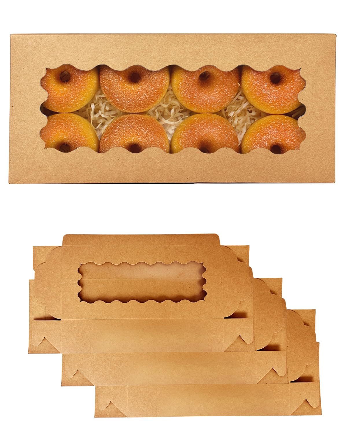 Wholesale 50 Packs Brown Cookie Box with Window 12x5.5x2.5 Inch Pastry Biscuit Bakery Packaging Manufacturer