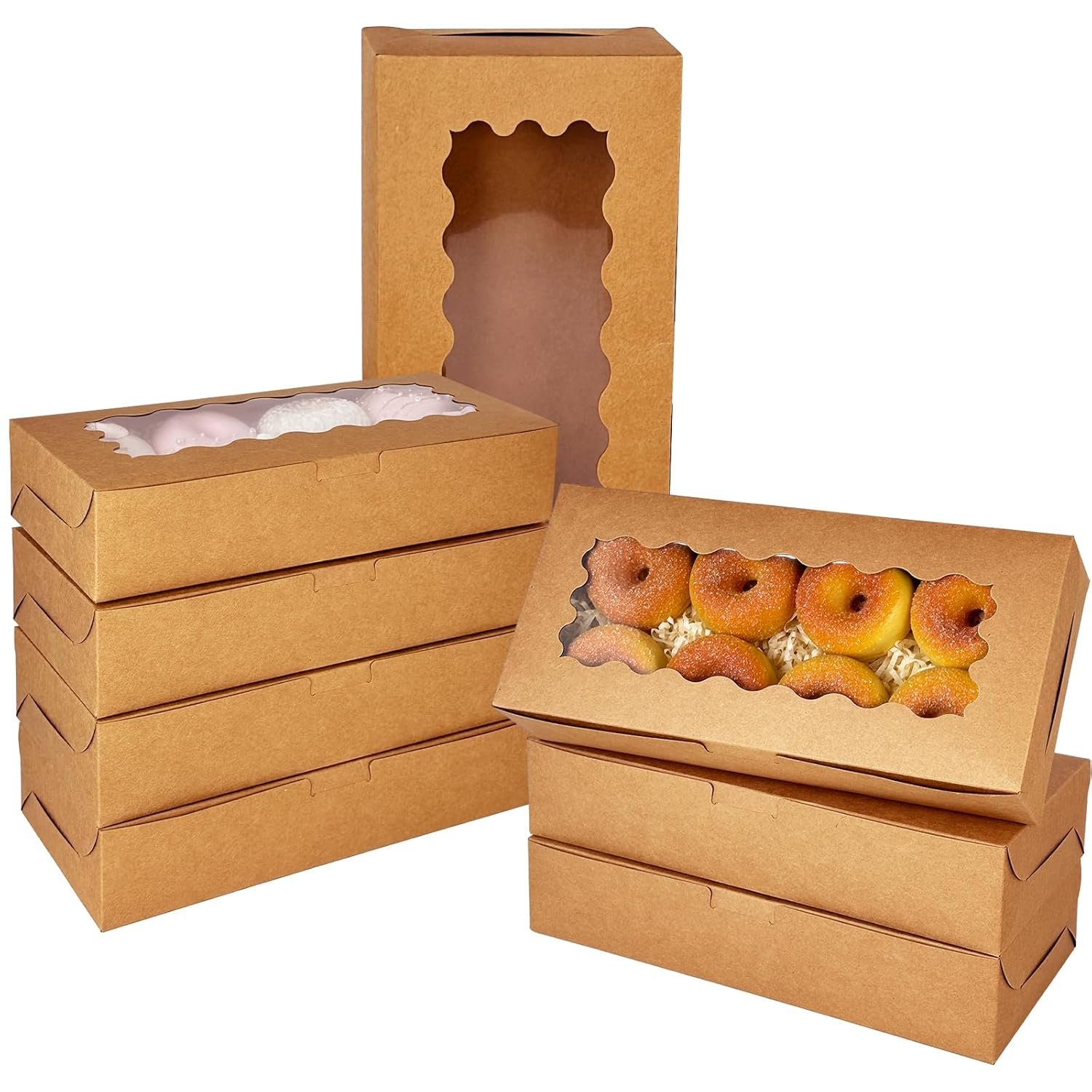 Wholesale 50 Packs Brown Cookie Box with Window 12x5.5x2.5 Inch Pastry Biscuit Bakery Packaging Manufacturer