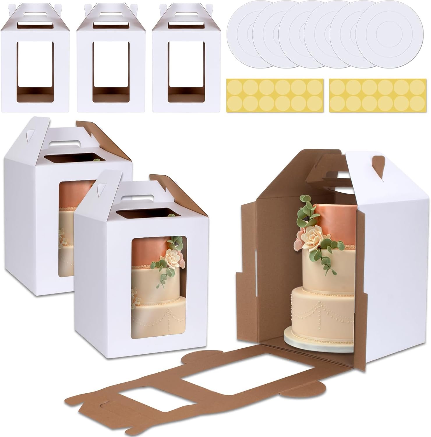 Wholesale Tall Cake Boxes 12x12x14 IN 6 Pack Tier Cake Carrier with Cake Boards Disposable Tiered with 4 Windows for Wedding Birthday Party Bakery Supplies Manufacturer