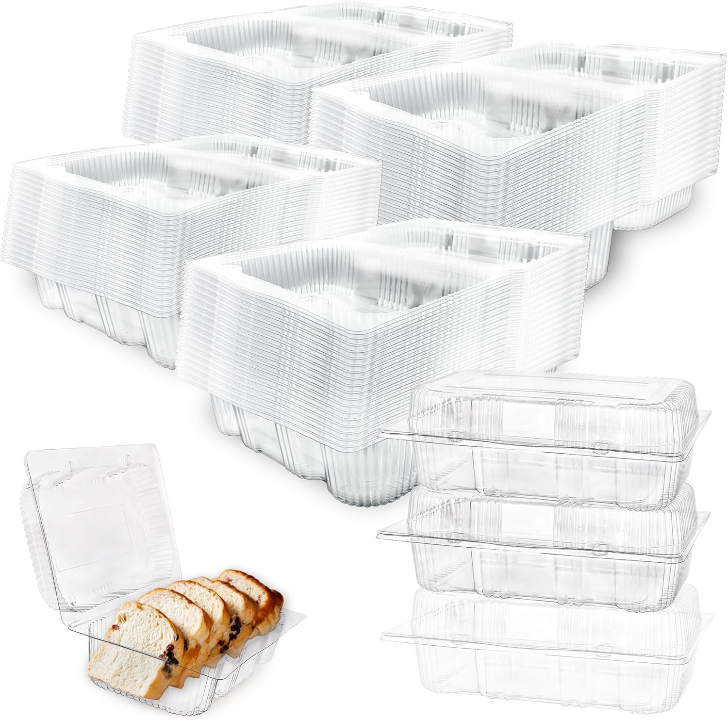 Wholesale 120 Pcs Clear Plastic Hinged Food Containers 7.2 x 4.9 x 2.5 Inch Disposable Transparent Bakery Boxes Clamshell Take Out Loaf Containers for Sandwiches Cookies Pastries Desserts Manufacturer