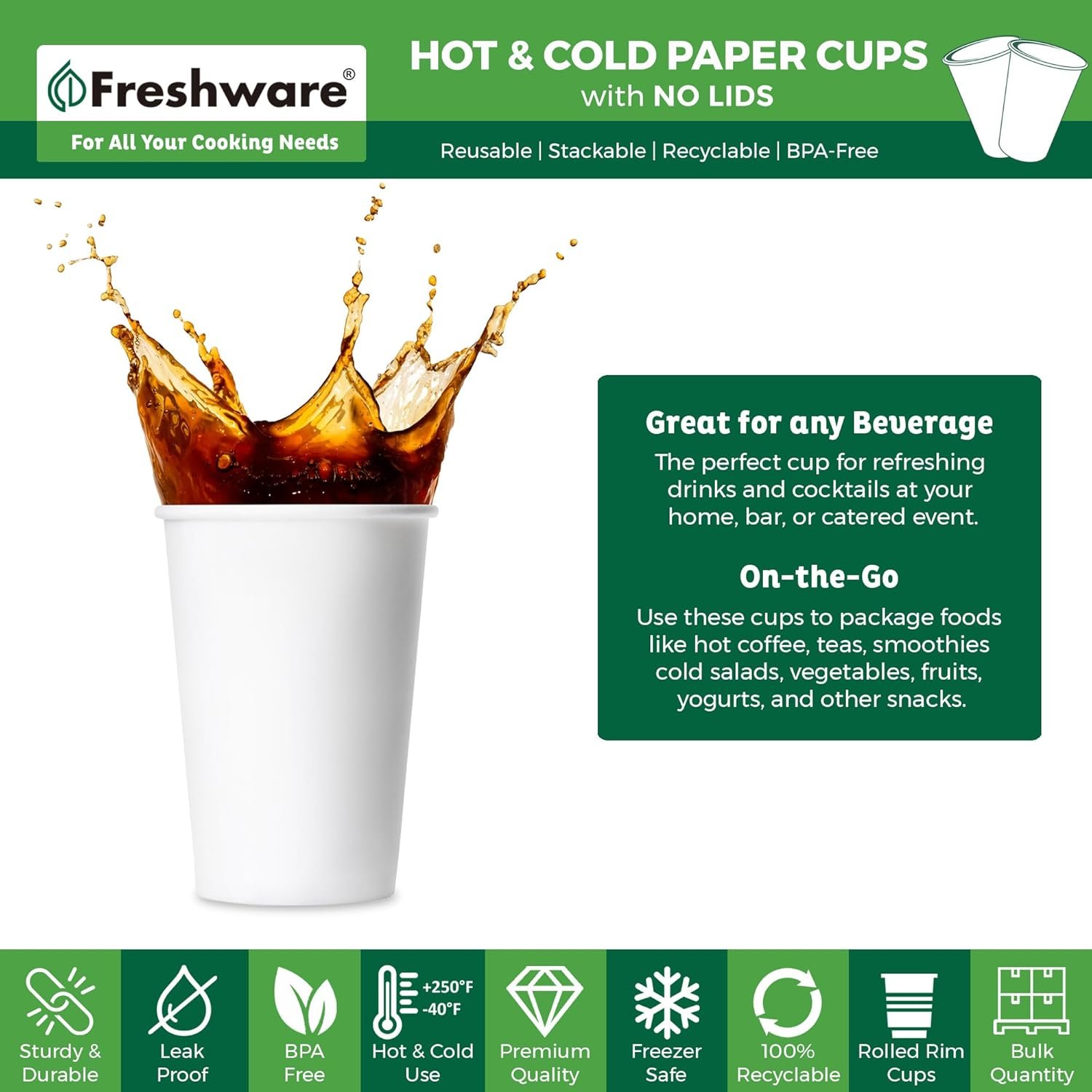 Wholesale 16 oz Disposable Paper Coffee Cups [100 Pack] for Hot or Iced Coffee Slushies Milkshakes Smoothies Tea Manufacturer