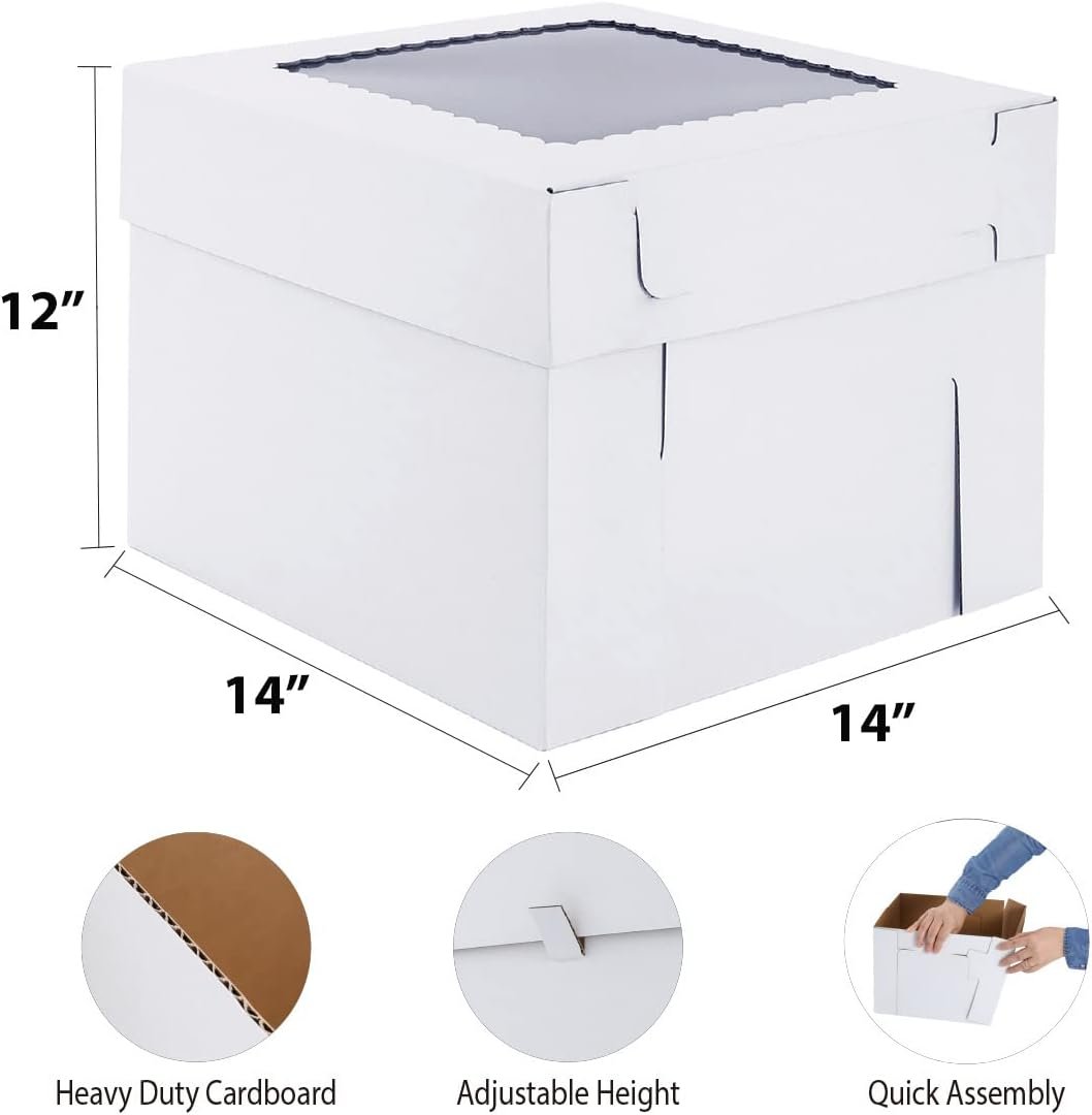 Wholesale Tall Cake Boxes 14x14x12 Inch for Tier Wedding Layer Cakes Sturdy Bakery Boxes with Window 2 Pack Disposable Containers Manufacturer Wholesale Tall Cake Boxes 14x14x12 Inch for Tier Wedding Layer Cakes Sturdy Bakery Boxes with Window 2 Pack Disposable Containers Manufacturer