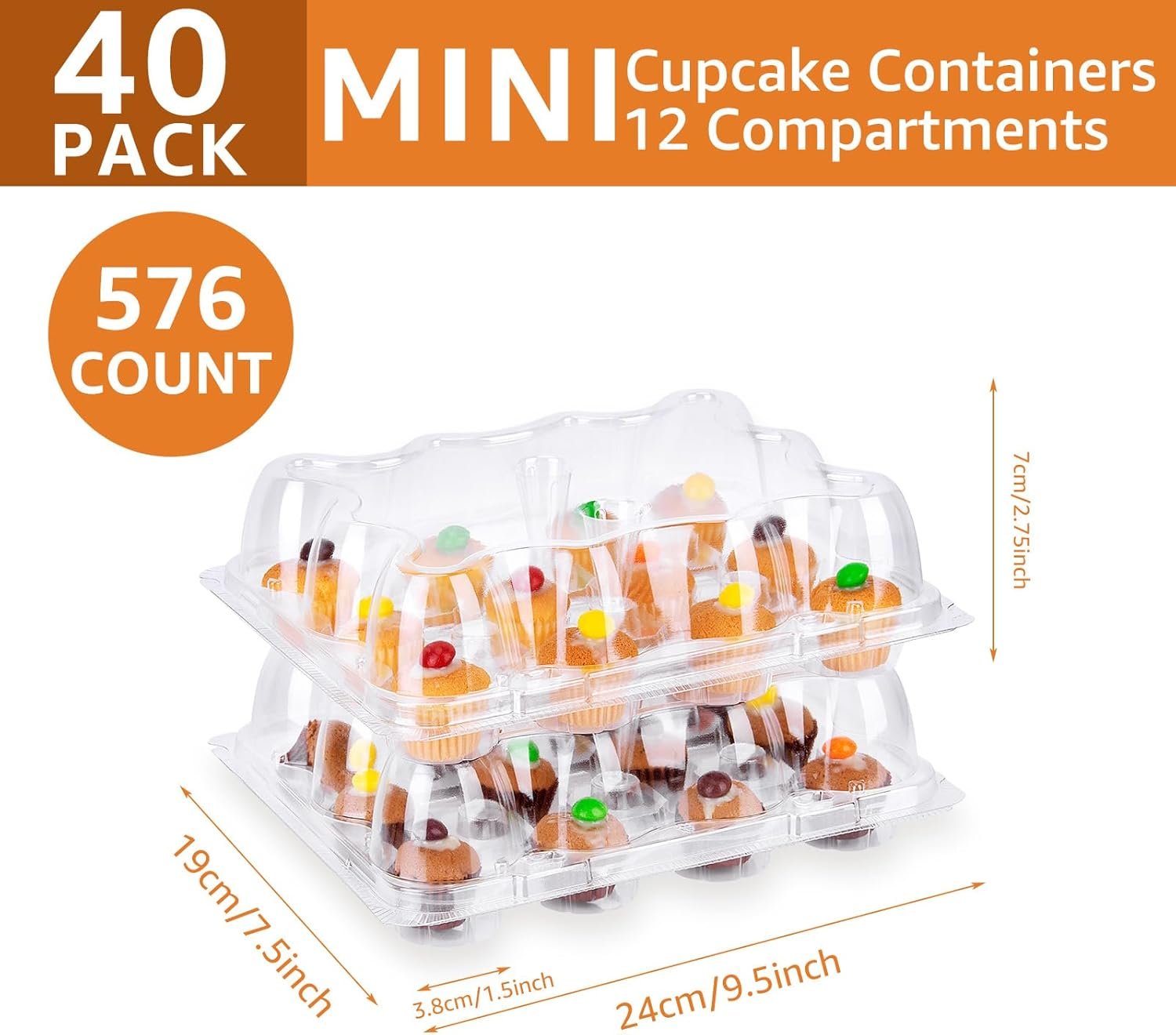 Wholesale 48 Pack 12-Compartment Mini Cupcake Containers Clear Plastic Holders with Detachable Lid High Dome for Cupcakes Muffins BPA-free Manufacturer