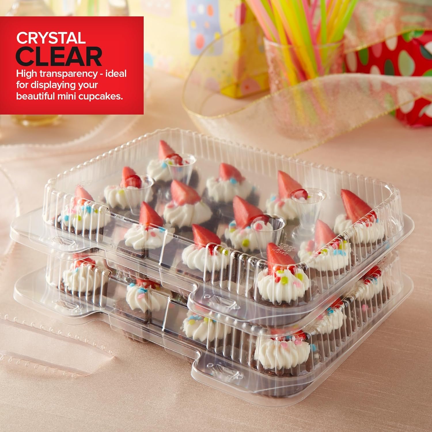 Wholesale Mini Disposable Plastic Cupcake Containers 20 Pack 12-Count Tray Compartment for Small Mini Cupcakes with Clear Connected Dome Lid BPA Free Manufacturer Wholesale Mini Disposable Plastic Cupcake Containers 20 Pack 12-Count Tray Compartment for Small Mini Cupcakes with Clear Connected Dome Lid BPA Free Manufacturer