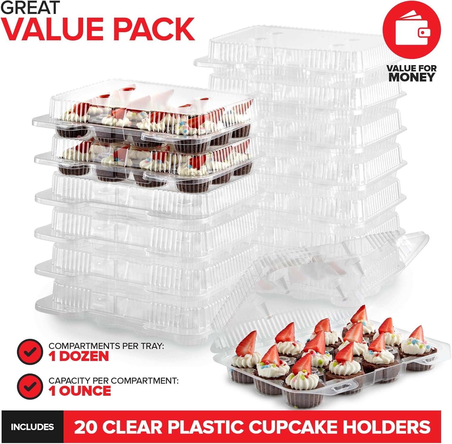 Wholesale Mini Disposable Plastic Cupcake Containers 20 Pack 12-Count Tray Compartment for Small Mini Cupcakes with Clear Connected Dome Lid BPA Free Manufacturer Wholesale Mini Disposable Plastic Cupcake Containers 20 Pack 12-Count Tray Compartment for Small Mini Cupcakes with Clear Connected Dome Lid BPA Free Manufacturer