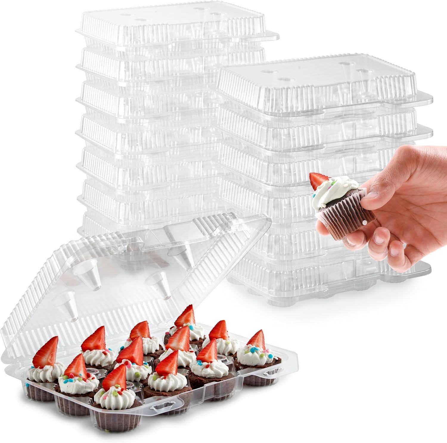 Wholesale Mini Disposable Plastic Cupcake Containers 20 Pack 12-Count Tray Compartment for Small Mini Cupcakes with Clear Connected Dome Lid BPA Free Manufacturer