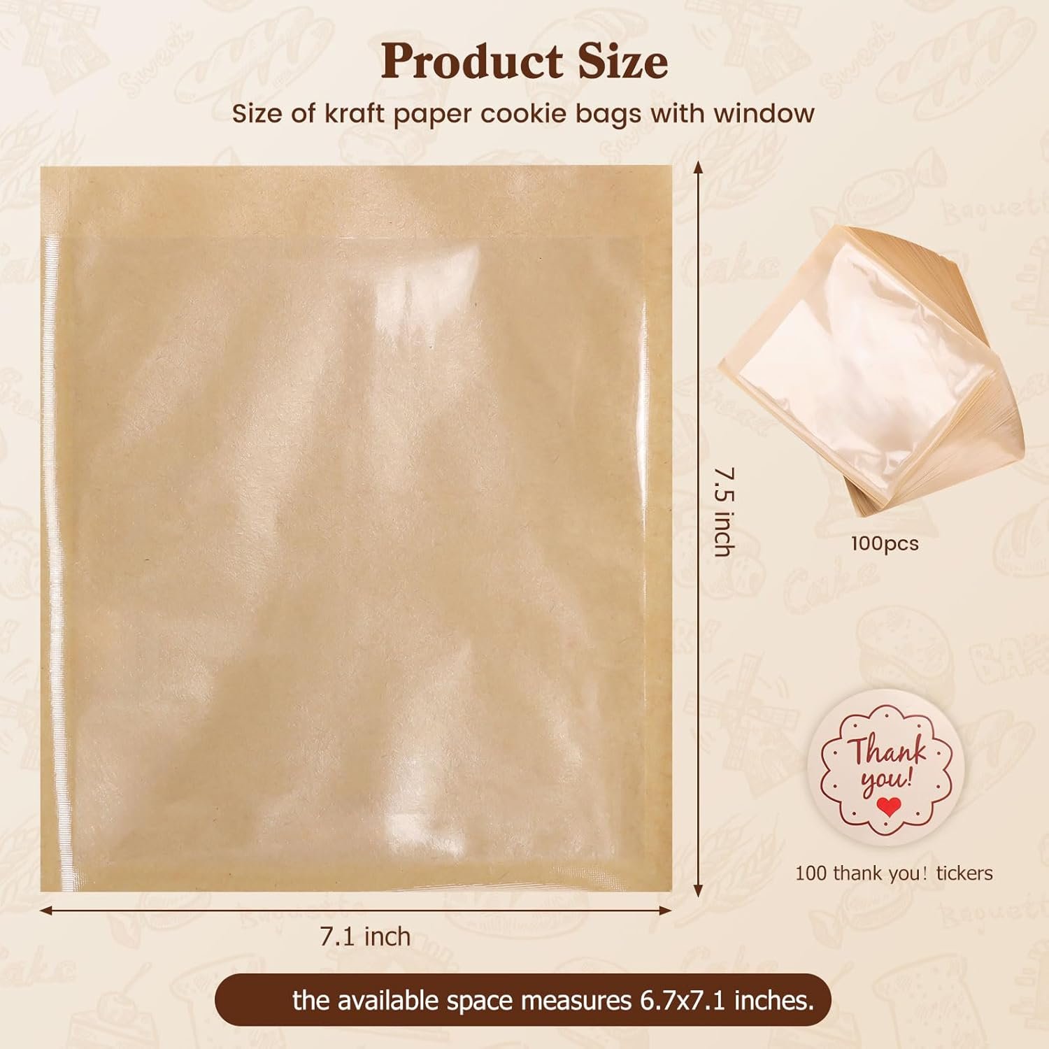 Wholesale 100 Pack 7.1x7.5 Inch Food-Grade Bakery Bags with Window and Seal Stickers Heat Sealable Paper Sleeves for Cookies Cakes Sandwiches Donuts Brown Manufacturer
